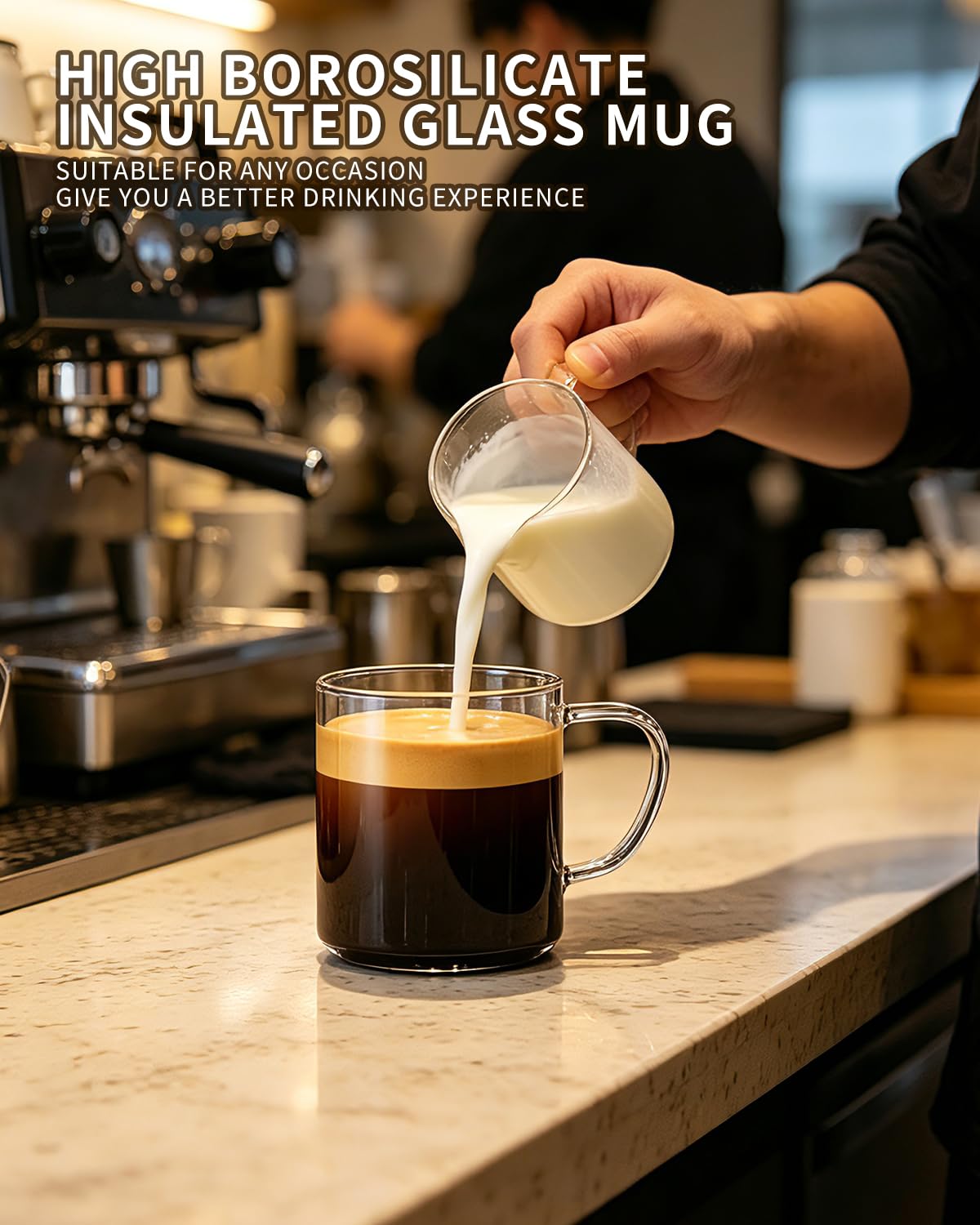 Kaffeebecher, klares Glas, 4 Stück, für warme Getränke, Party, Saftbecher, 400 ml, Tischtassen für Latte, Cappuccino, Tee, Americano 14 oz farblos