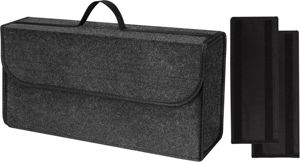 Einesin Dark Grey Car Boot Organiser Bag Anti Slip Foldable, Car Boot Tidy For Tools Breakdown Emergency Travel Tidy Van Caravan - Carpet Material - Suitable For All Vehicles (50X15x25cm-1Pc-Upgraded)