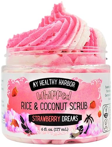 My Healthy Harbor Exfoliante corporal de arroz batido y coco, Strawberry Dreams, espumante, exfoliante y limpieza, para todo tipo de piel, 6 onzas