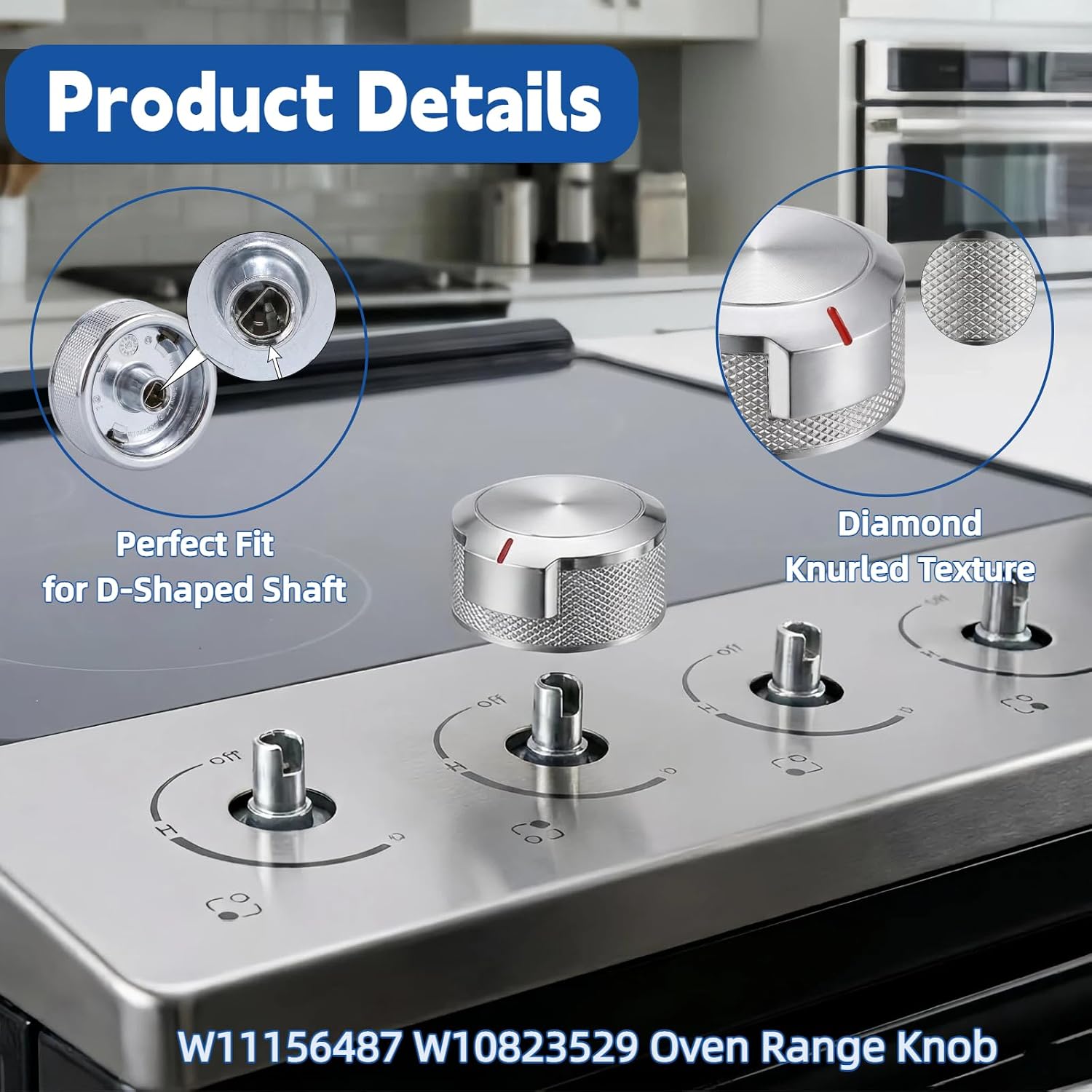 W10823529 W11156487 Oven Range Knob 4PCS for KitchenAid Whirlpool Stove