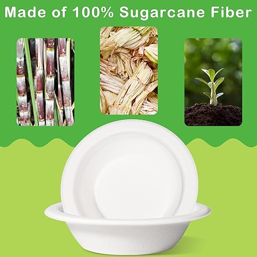 Miniatura 6 de Cuencos de papel desechables de 12 onzas, paquete de 50 cuencos desechables resistentes, cuencos de sopa de papel, cuencos de bagazo blanco, cuencos