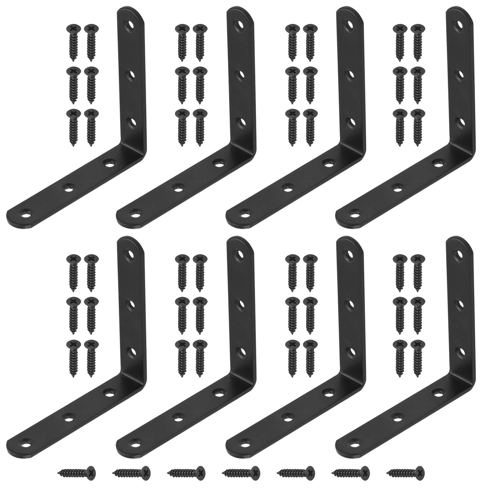 Hilitchi Stainless Steel Black L Bracket Corner Brace 90 Degree Right Angle Brackets Sets with Screws Corner Fastener for Shelves Steel Joints Support (100mm