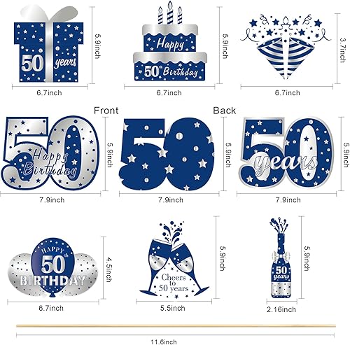 Miniatura 2 de 24 piezas de decoración de cumpleaños número 50 para hombres, color azul plateado, centro de mesa de cumpleaños de 50 años, suministros de fiesta,