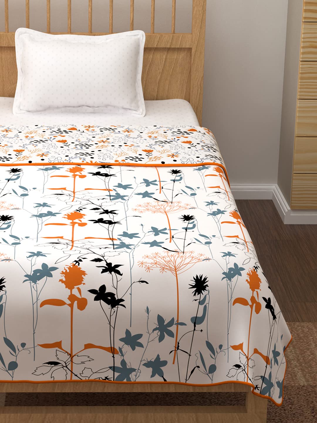 Story@Home Cotton 100% Cotton Reversible Dohar Single Bed AC/Blanket/Quilt Single (Grey and Yellow, 86" x 56")