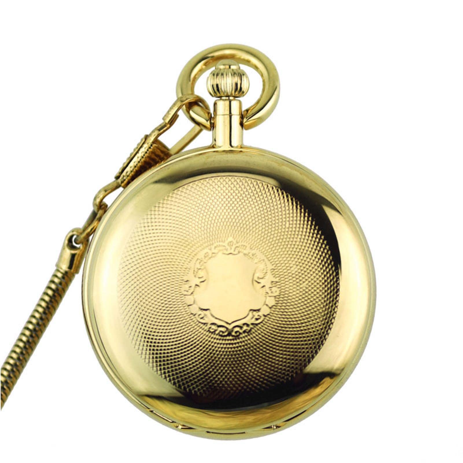 Relojes de Bolsillo, con Cadena Relojes mecánicos de Doble Cubierta Cobre Colgantes números Romanos Dorados en Caja