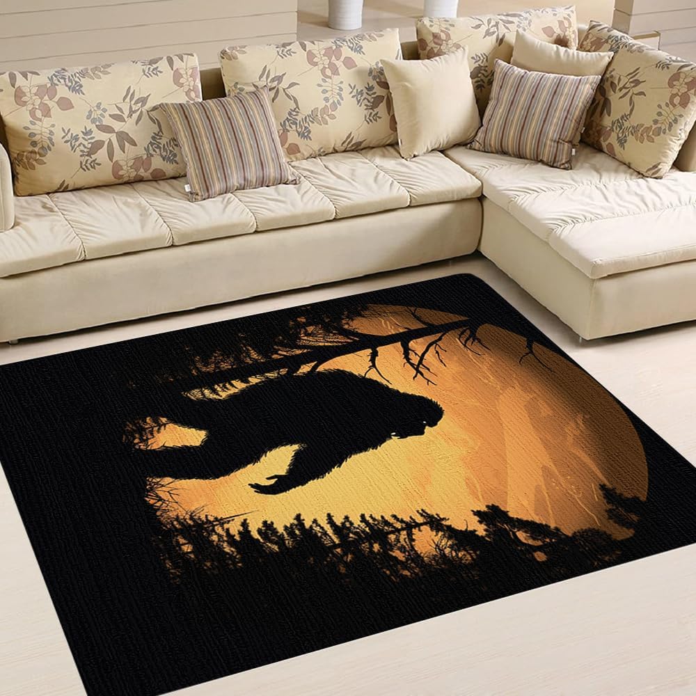 Vintage Bigfoot Rug - Black Forest Sasquatch Area Rug, Personalized Pattern, Soft Washable, Non-Slip, Indoor/Outdoor