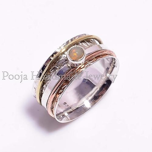Pooja Handmade Jewelry 925 Sterling Silver Ring, Natural Ethiopian Opal Ring, Spinner Ring, Spinner Ring Women, Handmade Ring, Gemstone Spinner
