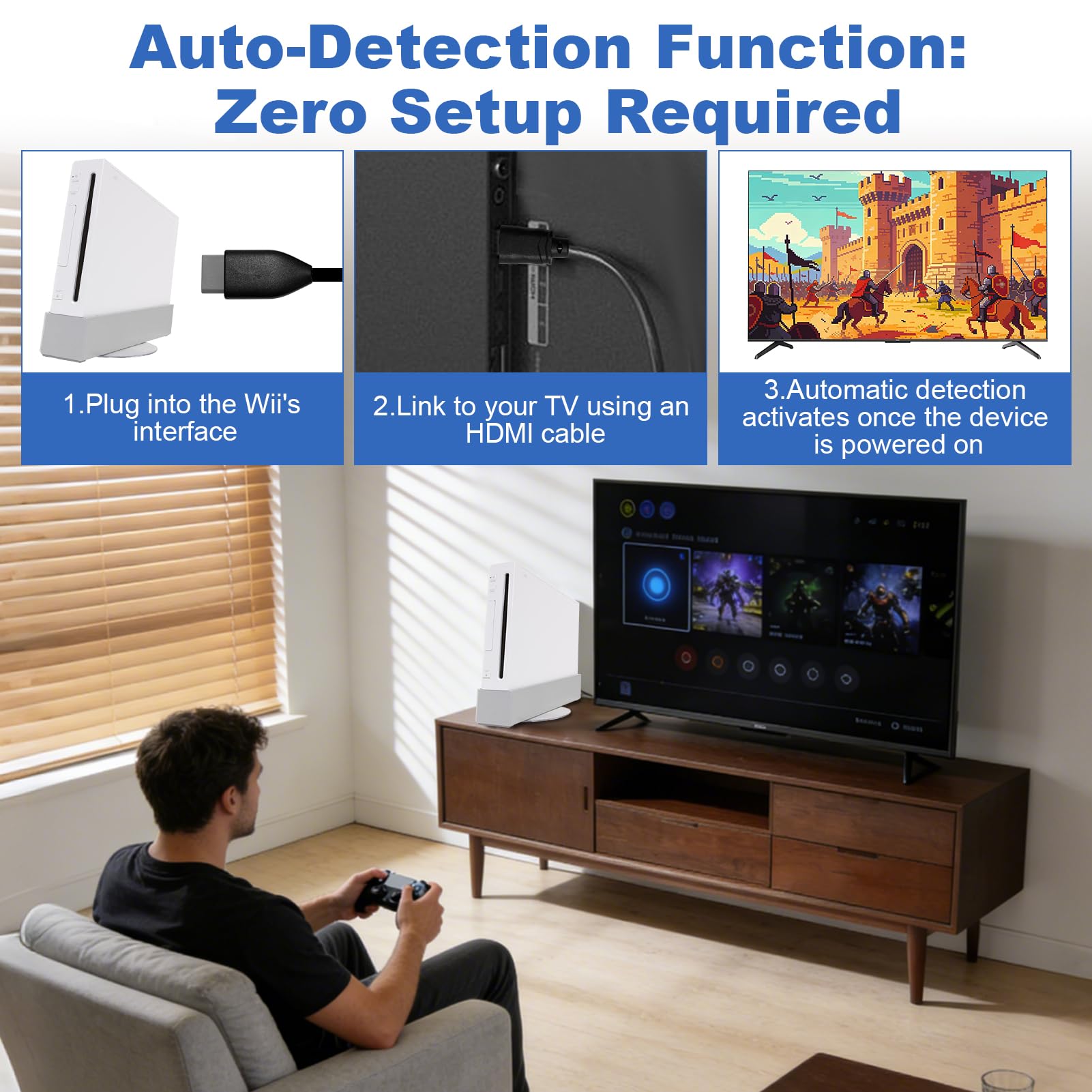 Câble Adaptateur pour Wii vers HDMI Convertisseur Converter pour Wii U Wii 2 HDMI Full HD 1080P/720P Adaptateur 1.5M Prend en Charge Tous Les Modes D'affichage ConsolePlug and Play（Tout-en-un） - 5