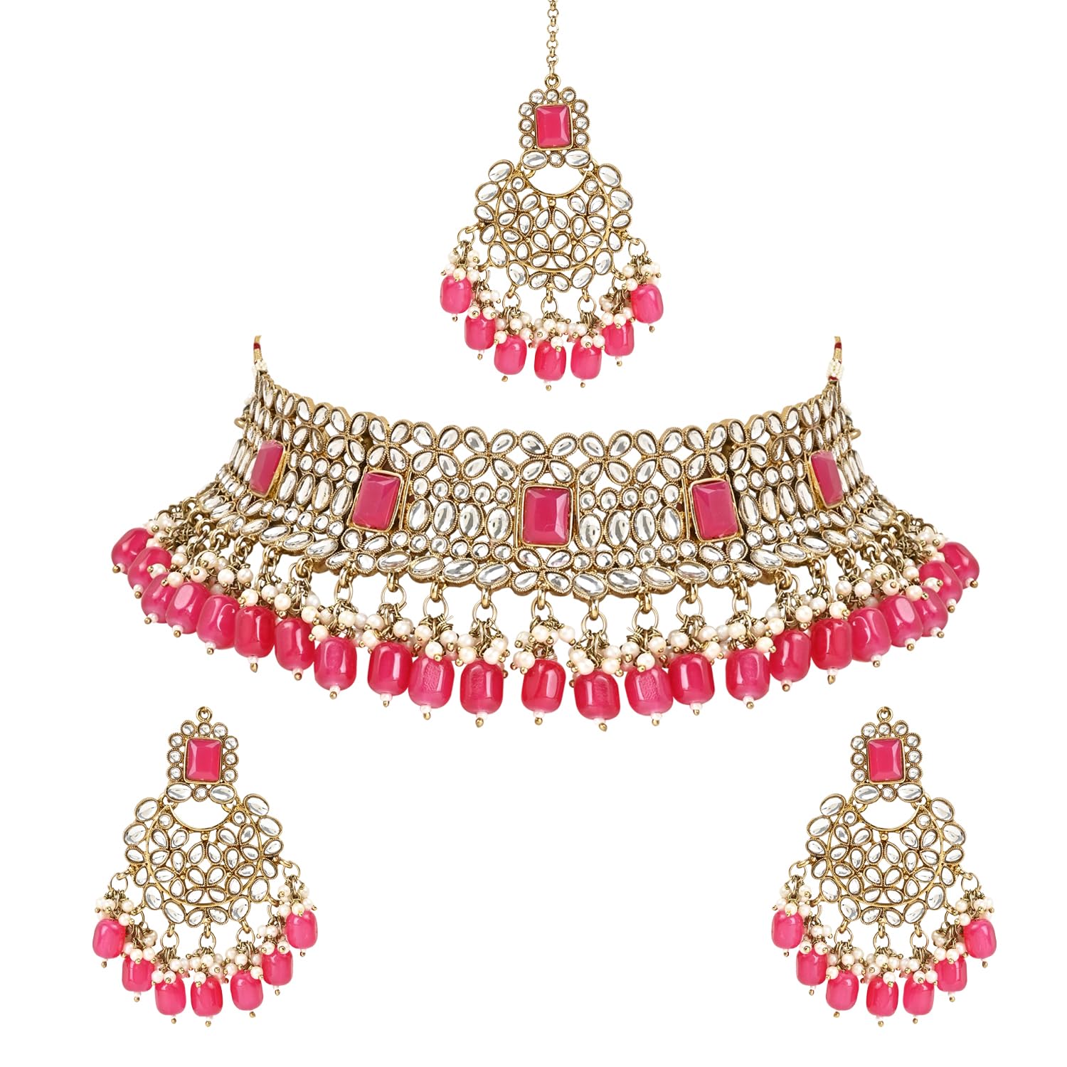 I Jewels Gold Plated Traditional Pearl Kundan Choker Jewellery Necklace Set with Maang Tikka for Women (Style 5) (B0CNXVBLM3) Amazon Price History, Amazon Price Tracker