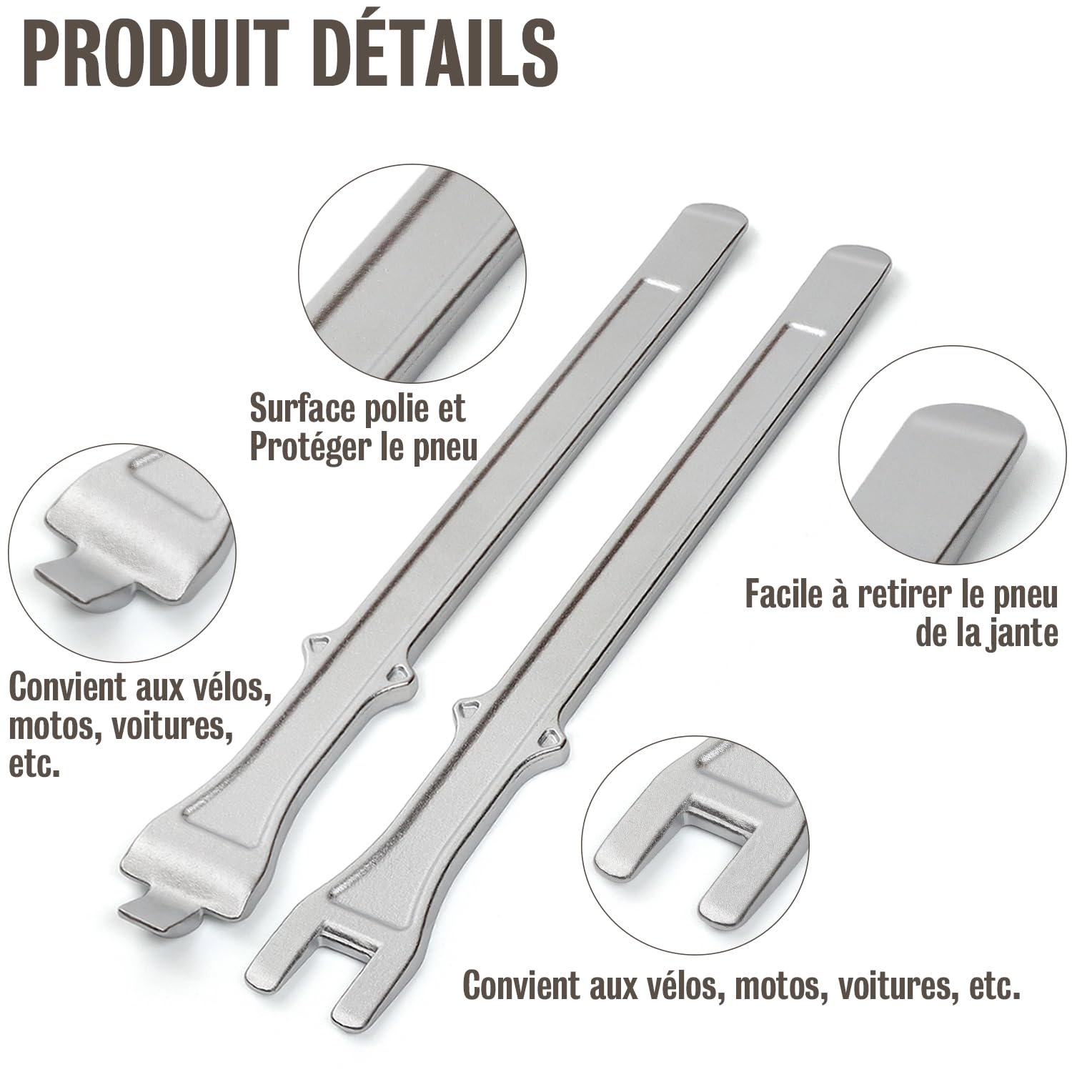 Ensemble d'outils de Levier Démonte-pneus Outils de réparation | pour Trottinette Vélo, Moto, Voiture, Scooter,Métal Acier Levier des Pneus