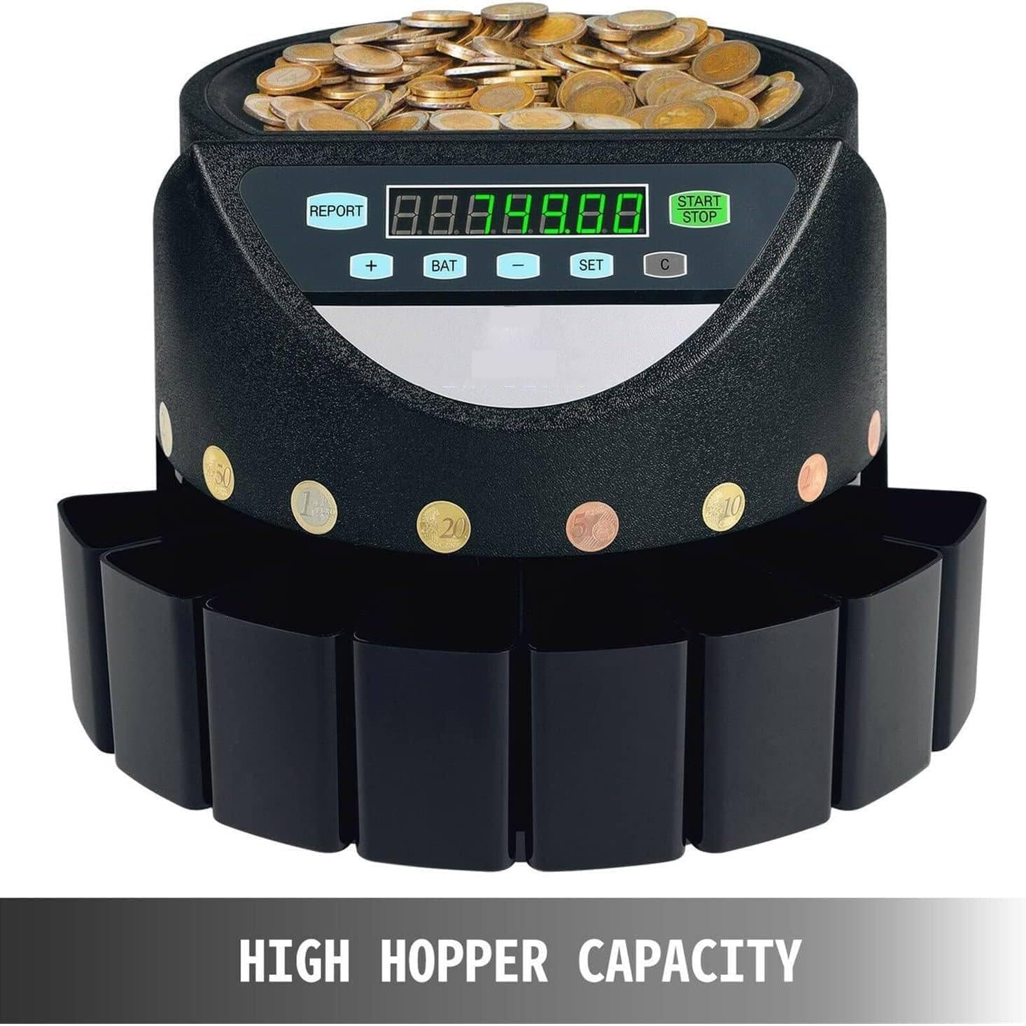 Contamonete elettronico Automatico, contamonete, con Display a LED, per Monete e gettoni di Tutti i Tipi (Black)