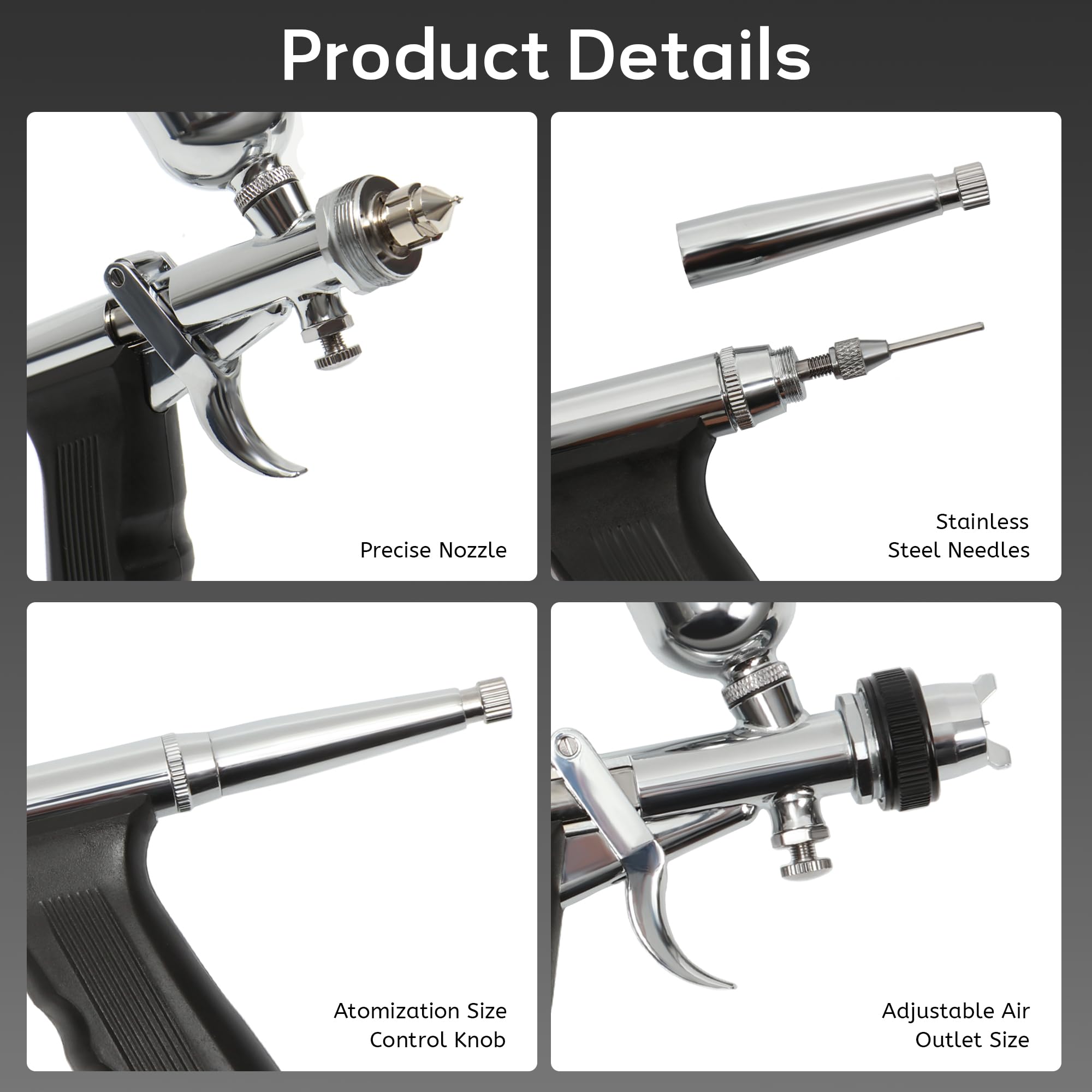 Colima Advanced Series Dual Action Airbrush-Kit – 0,6 mm Nadeln, 0,6 g Becher – Professionelle Airbrushpistole für Make-up, Modellmalerei, Nagelkunst, Tattoo, verbessertes Präzisionsdesign und