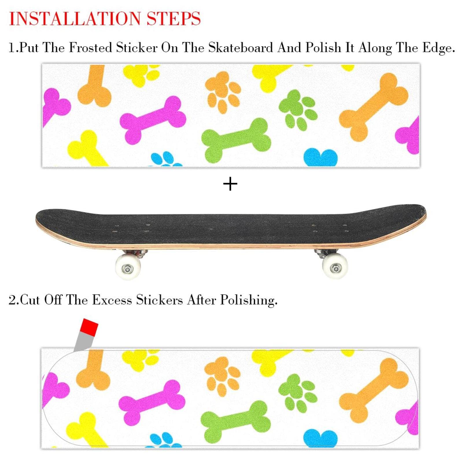 Lot de 2 feuilles de papier abrasif pour planche de skateboard Motif os