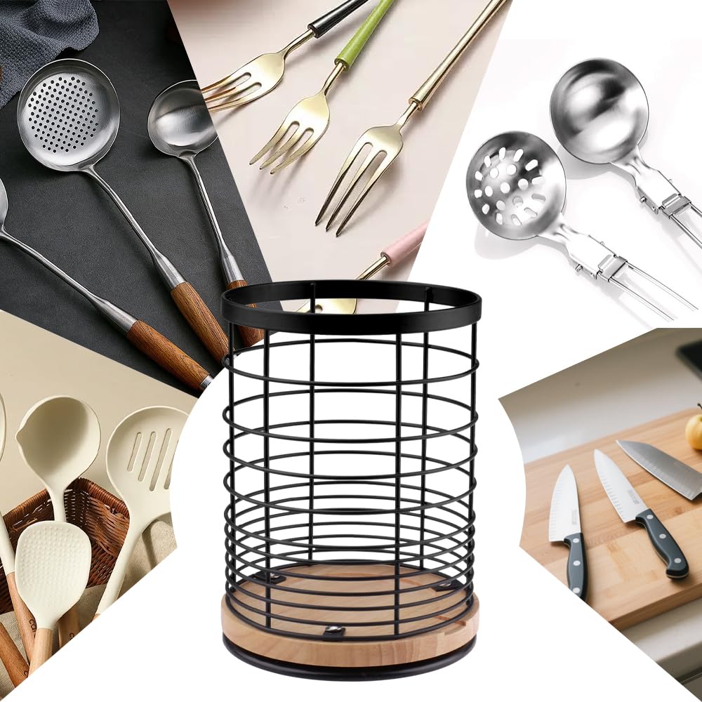 Portautensili Da Cucina In Acciaio Inox Nero Con 3 Scomparti | Organizer Salvaspazio Per Bancone | Ciotola Grande Inclusa - 2