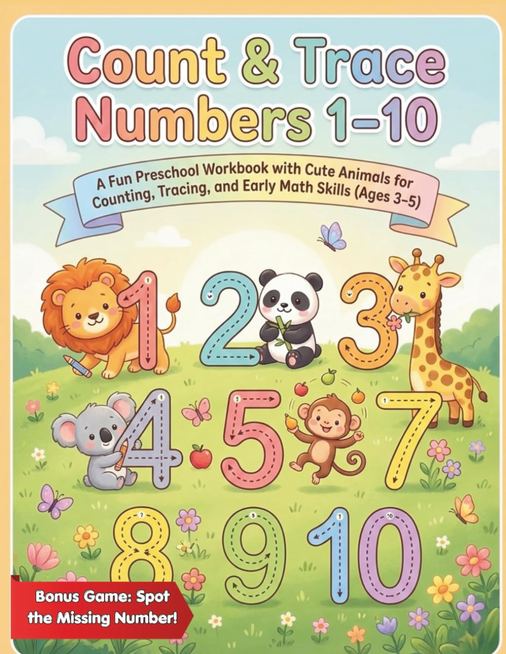 Count & Trace Numbers 1–10: A Fun Preschool Workbook with Cute Animals for Counting, Tracing, and Early Math Skills (Ages 3–5)