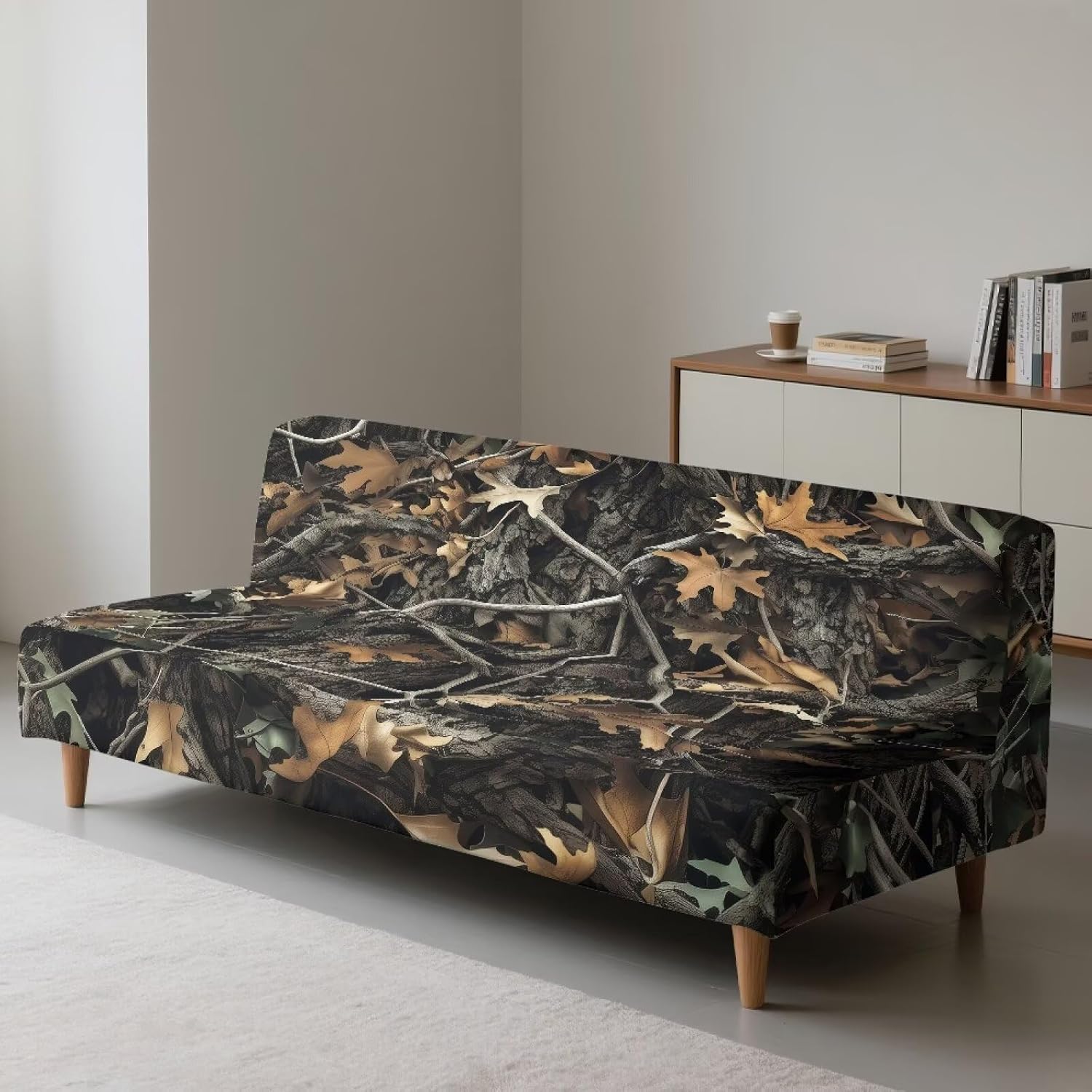 Hunting Camo Futon Cover Stretch Armless Sofa Covers Sofa Bed Covers Futon Slipcover Furniture Protector for Living Room Home Decor Washable