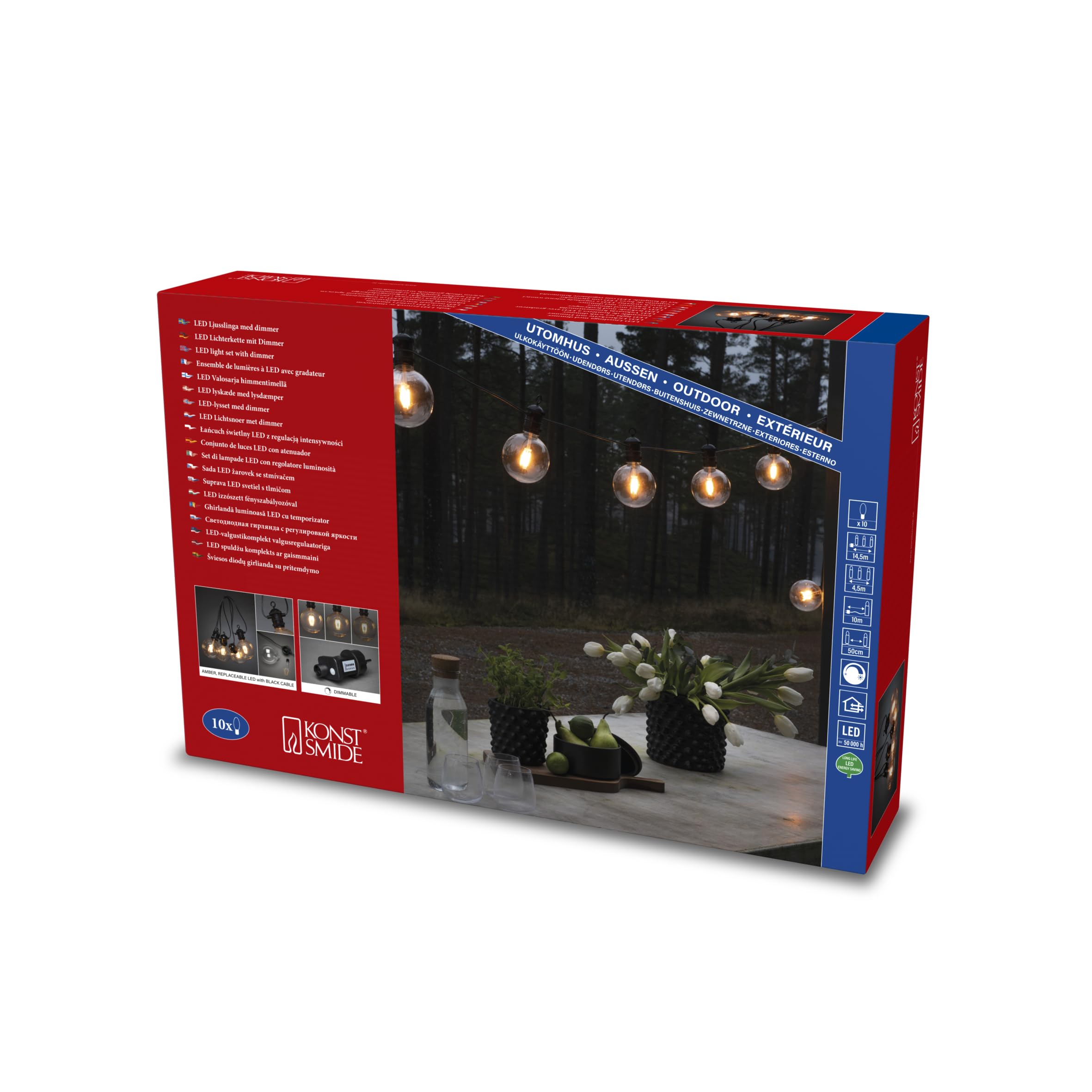 Konstsmide LED globe Party Lichterkette, retro Design, schwarz, 24V, Aussen (IP44), 10 bernsteinfarbene Dioden, schwarzes Kabel - 2393-800
