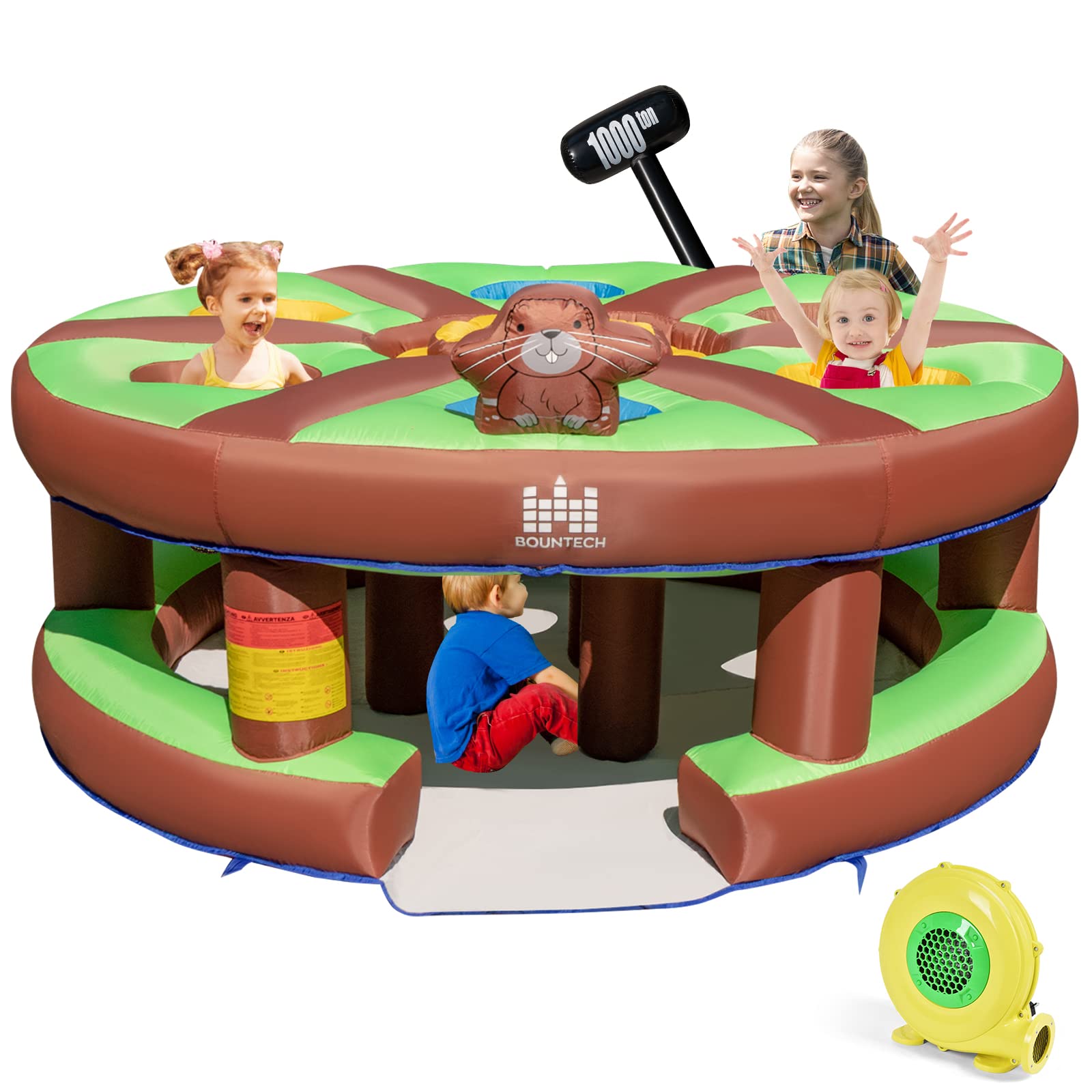 COSTWAY Juego Infantil Hinchable Golpeando un Topo, Juguete con Soplado de 480W, Bate Hinchable, Palos, Juego Interactivo para Patio, Parque, Fiesta, Regalo para Mayores de 3 Años