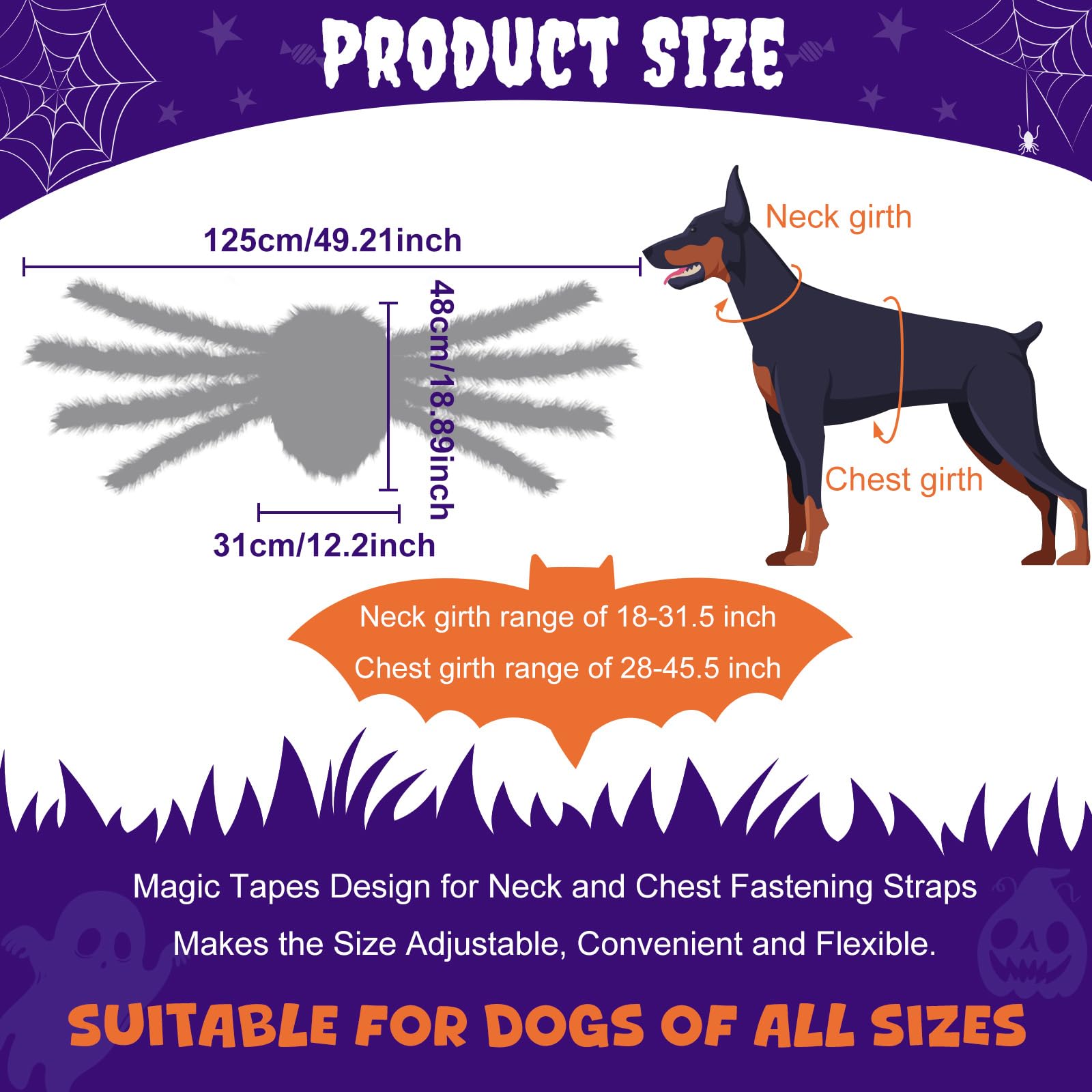 Costume di Halloween per cani, taglia grande, peloso, con 64 LED, divertente costume di Halloween per cani di taglia grande, animale domestico, festa di Halloween, cosplay (arancione)