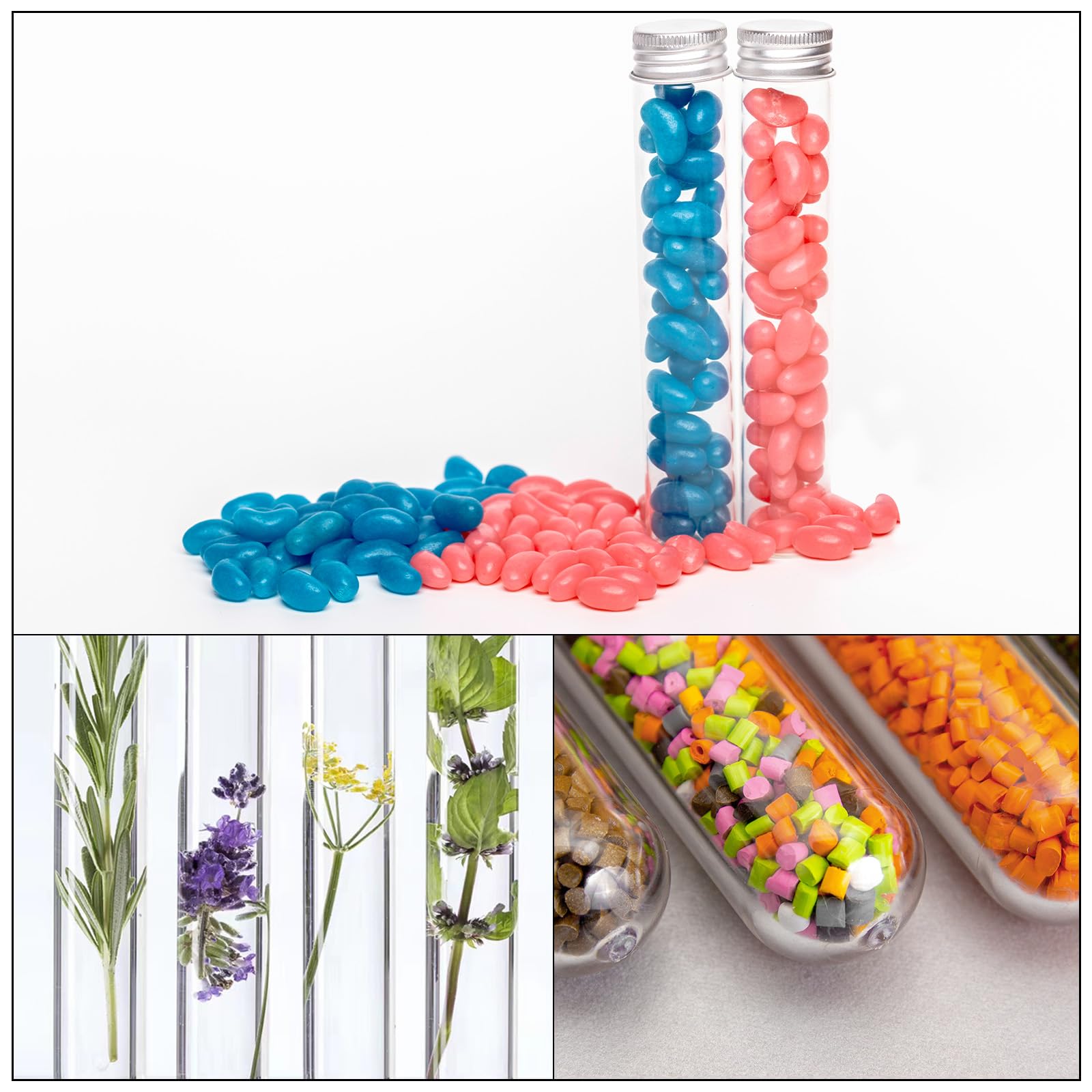 PATIKIL 150Stk 45ml Plastik Reagenzglas mit Schraubkappen 140x25mm Rohre Aluminum Deckel für Wissenschaftliche Experimente Party Dekoration Süßigkeiten Perlen Lagerung Badesalz