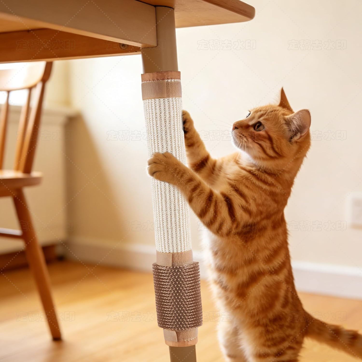 Cat Scratching Post Mat and Self Groomer 2 in 1 that Wraps Around Table Leg, Self Adhesive Grooming Sisal Sturdy Scratch Post for Indoor Cats Adults (White)