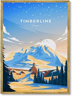 Framed Timberline Oregon Canvas Print Art Modern Mountain Landscape Painting Pictures Wall Decor Art Print Elegant Home Decor Wall Decoration for Living Room Office (Gold Framed,12L x16W)