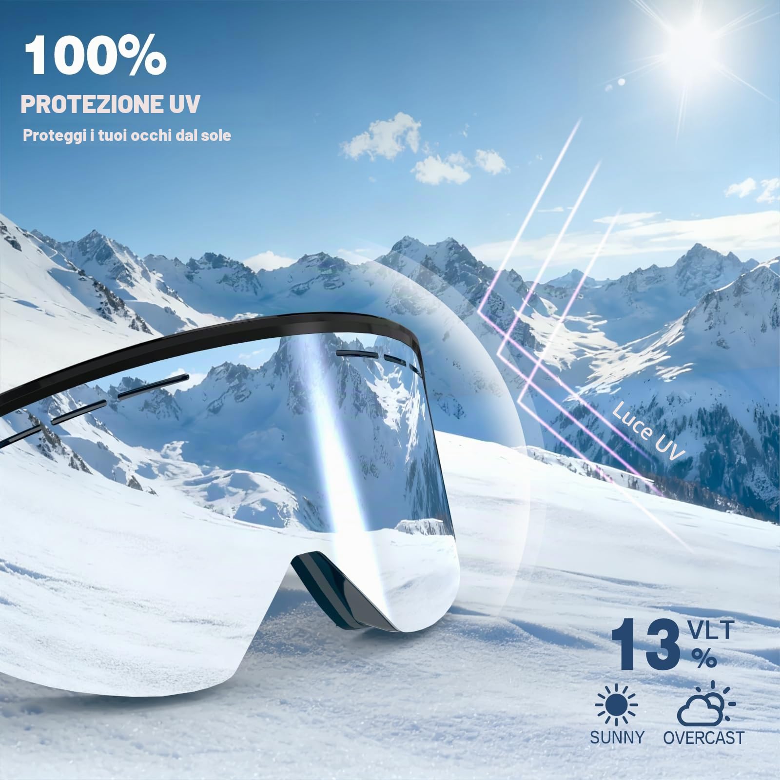 Occhiali da Sci,YH359 Maschera da Sci OTG per Unisex Anti-UV400 Anti Nebbia Antivento Antipolvere Occhiali da Neve per Ski Ciclismo Moto Sport All'aria Aperta