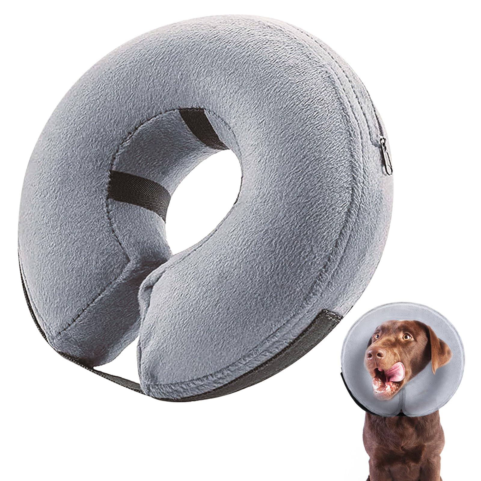 Inflatable Dog Cone, (M Size) Soft Recovery Collar Protective Dog Collar Pet Donut Collar Medium Dog Collar Post-Surgery Dog Collar Elizabethan Dog Collar for Medium Dog to Prevent Biting Scratching