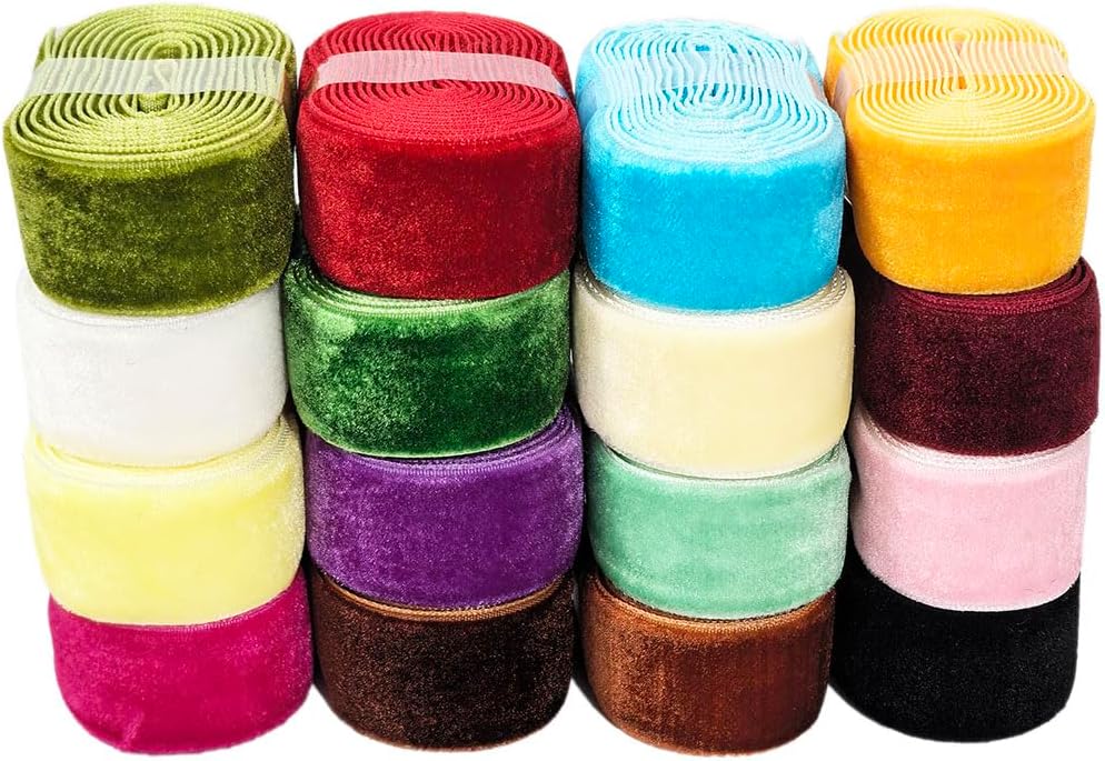 Wedding Christmas Valentin's Day Gift Box DIY Craft Decor Velvet Ribbon (Mixed Colors, 1''x16Yards)