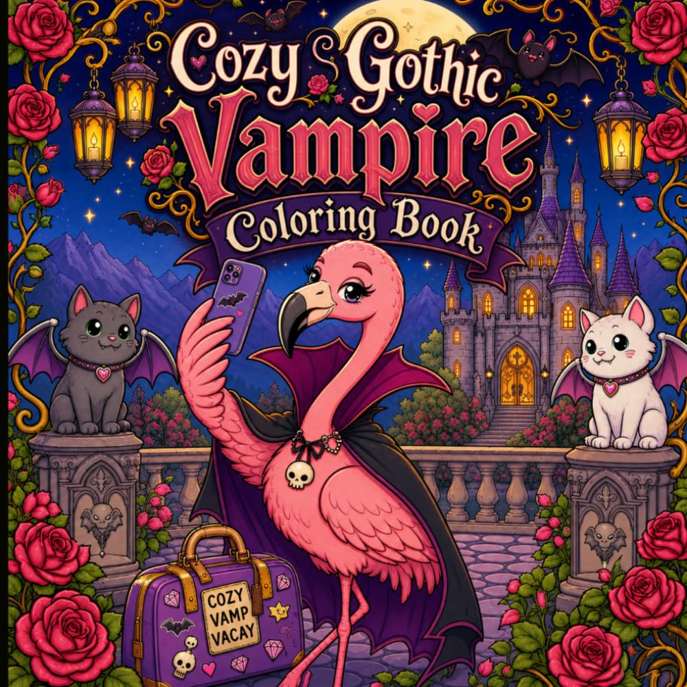 Cozy Gothic Vampire Coloring Book: Adorable Animal Friends, Moonlit Castles, and Relaxing Coloring Fun.