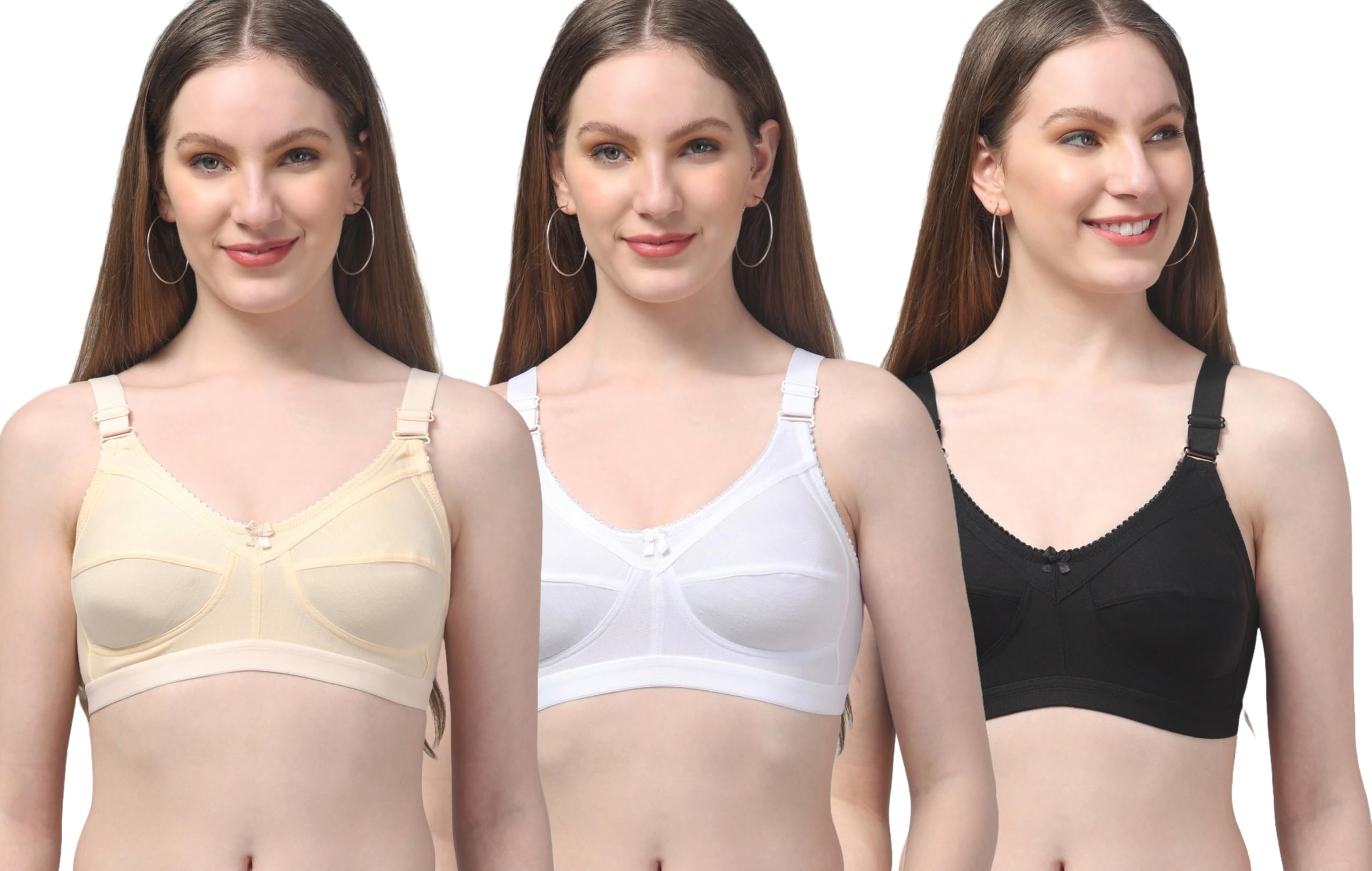 Trending Full Coverage Non Padded Heavy Bust Women's Wide Strap Daily Use Push Up C Cup Bra Pack of 3-picture-50