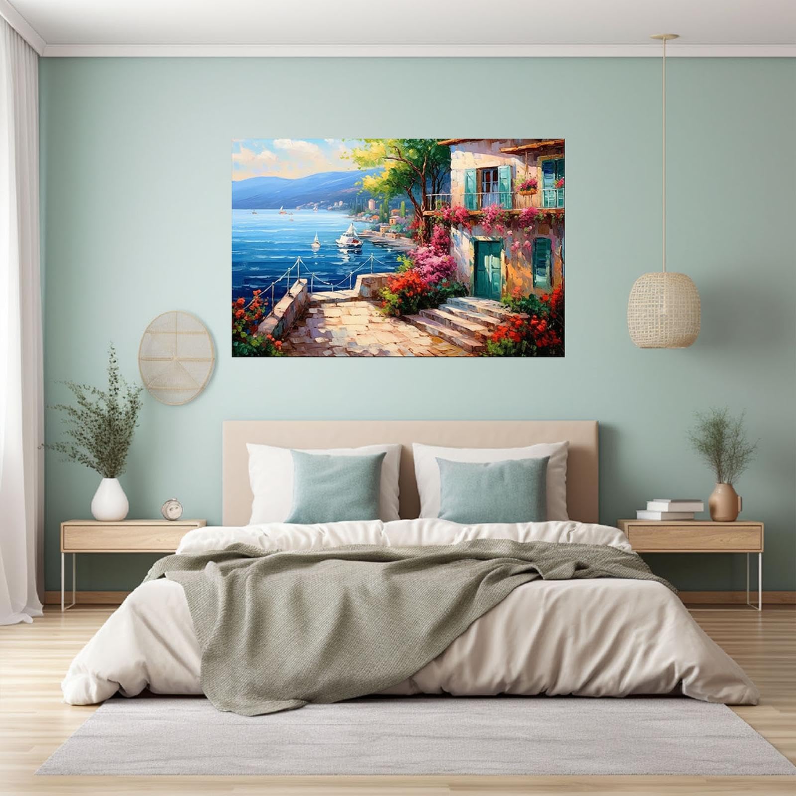 Amazon.com: JOSUE Wall Art Landscape Retro Seaside White Canvas