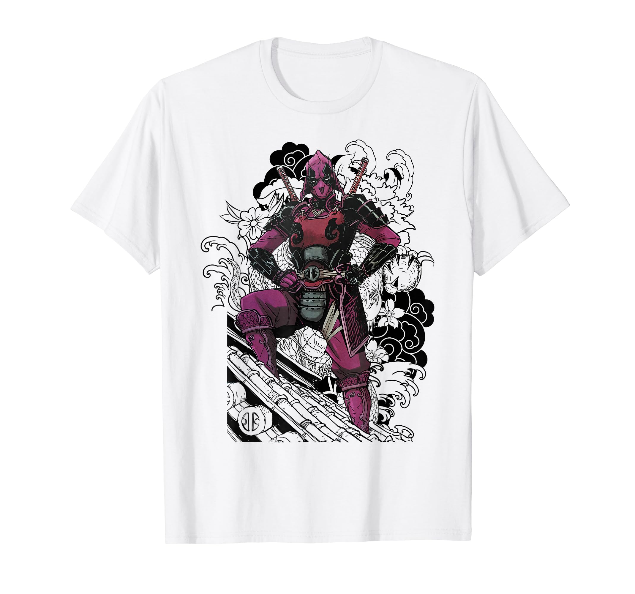 Marvel Deadpool Samurai Dragon Floral Graphic T-Shirt