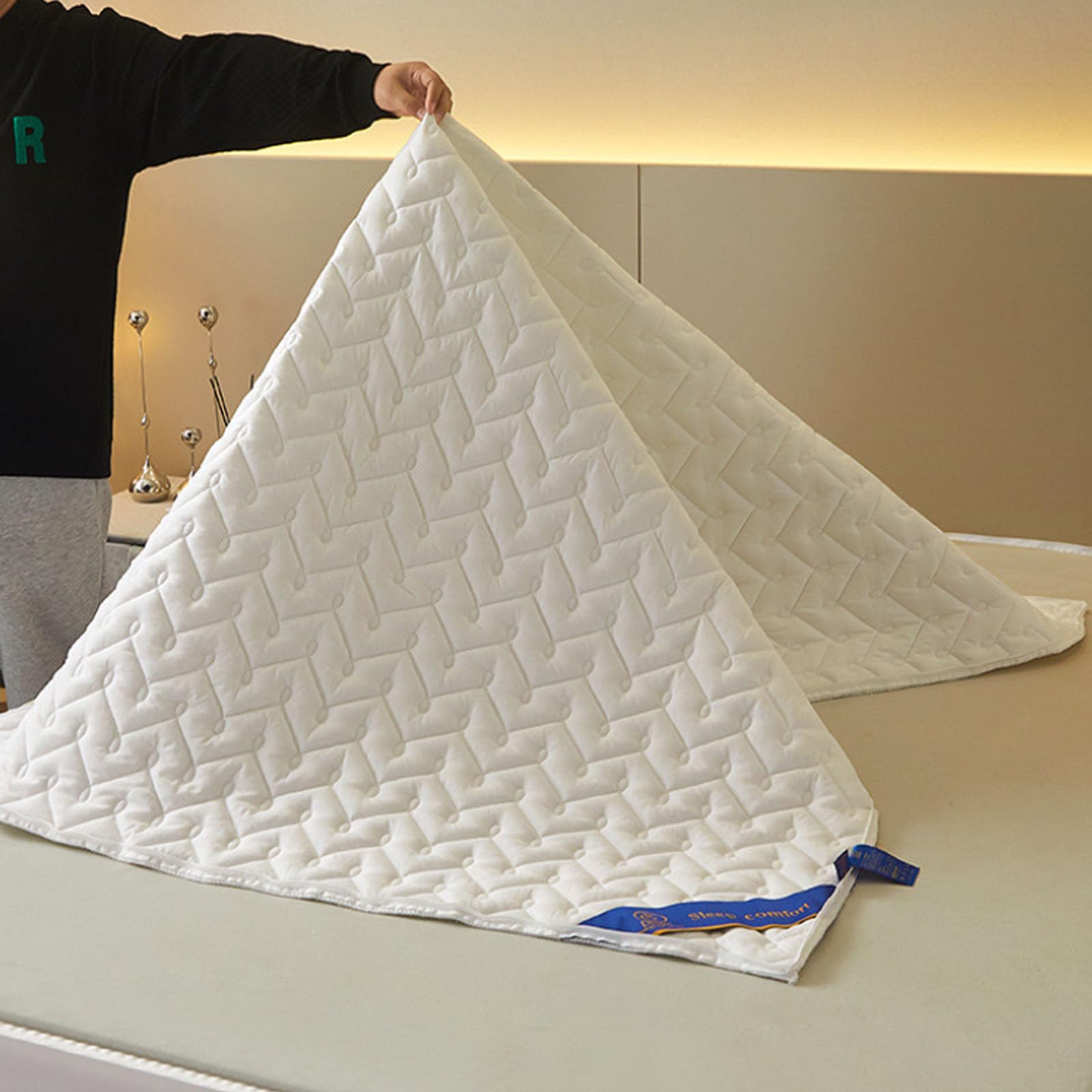 Morbuy Acolchado Funda de Colchón Polialgodón con Cremallera, Protector de Colchón Impermeable y Transpirable para Cama Individual, Doble, King y Super King (150x200+25cm,Amarillo Claro)