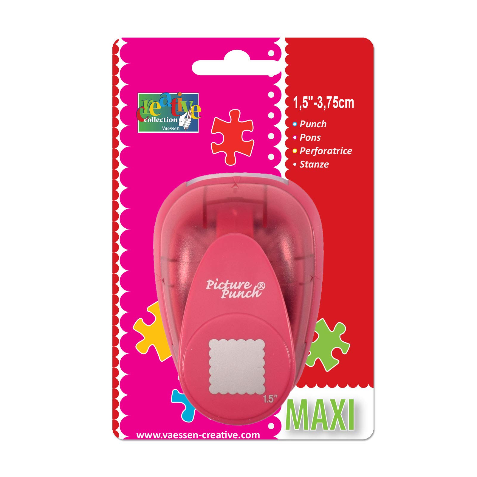 Perforatrice Quadrata Vaessen Creative - Per Scrapbooking E Biglietti Fai Da Te | Forma 5 Cm Bianco/Rosa - Foto 2