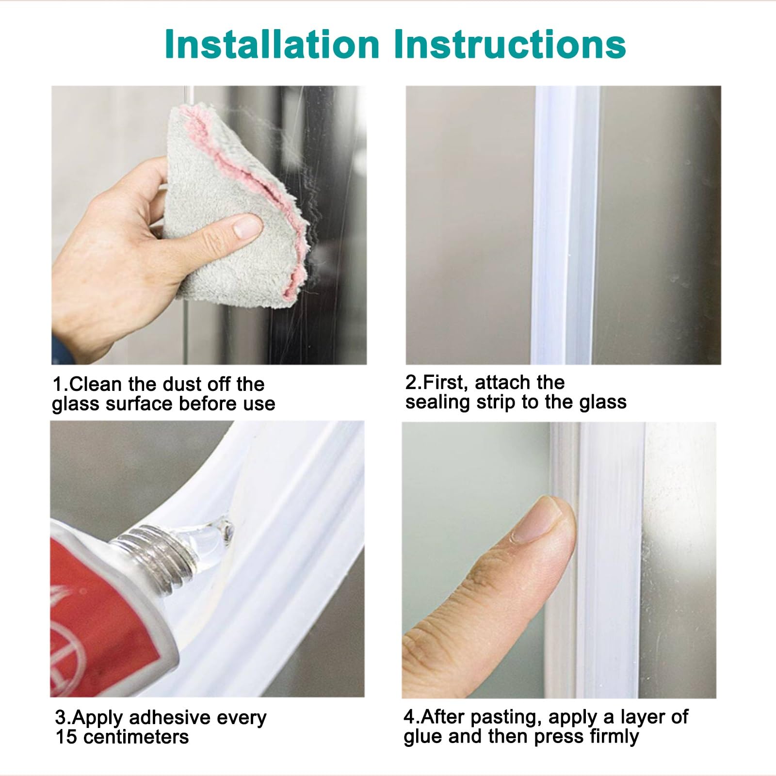 Tira de sellado de puerta de ducha, sello de silicona para recinto de baño, 157.7 pulgadas de longitud, proporciona protección impermeable y reducción de ruido