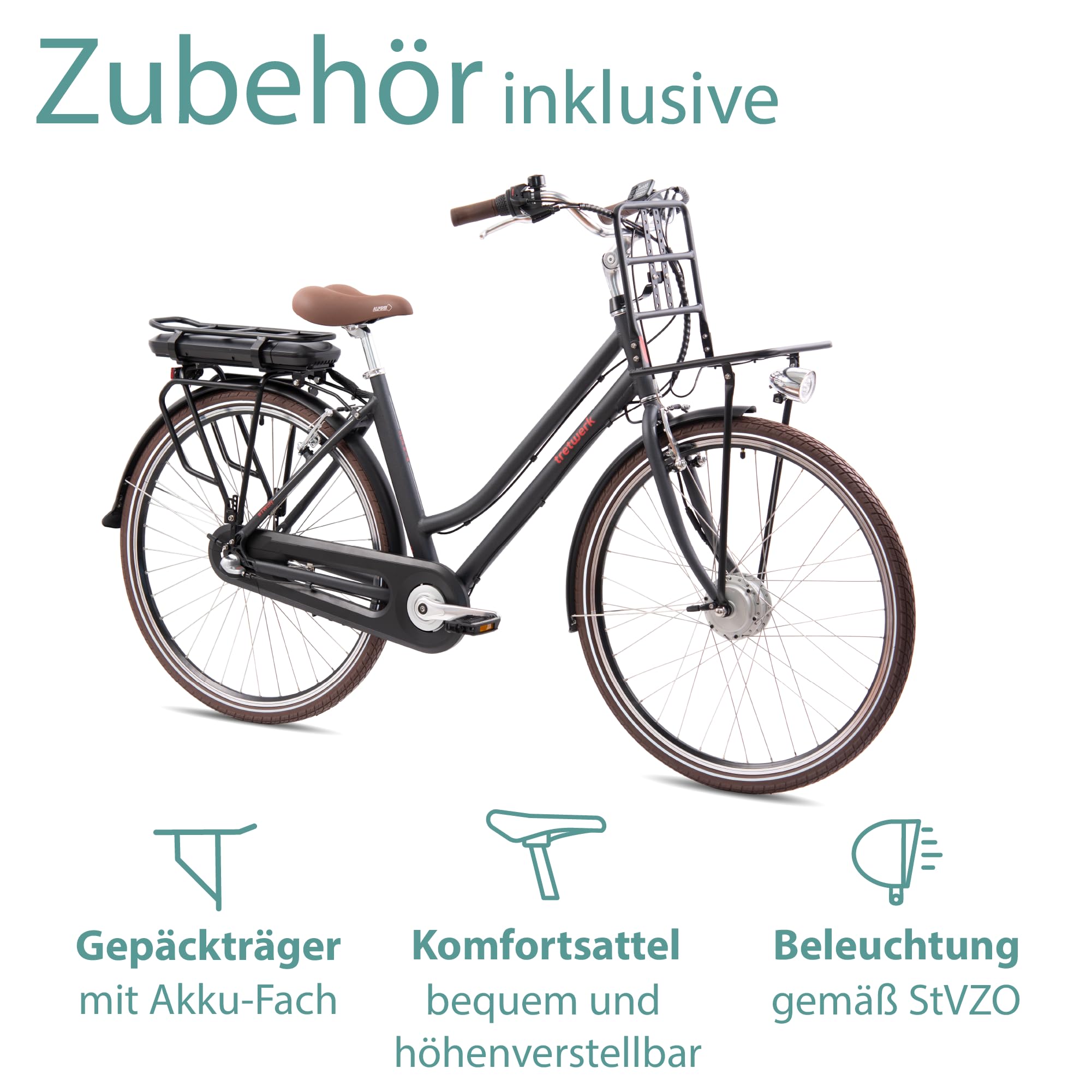 TRETWERK - 28 Zoll E-Bike Damen Pedelec - Sophia schwarz - E-Citybike Damenfahrrad mit 3 Gang Shimano Nexus Nabenschaltung