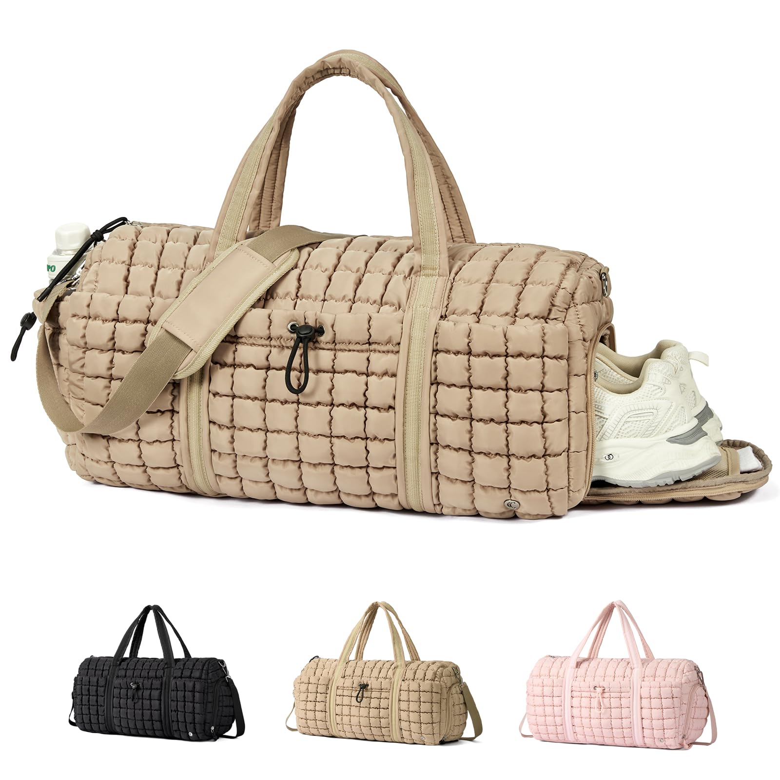 CLUCI Quilted Duffel Bag for Women, Large Puffer Duffle Weekender Bag with Shoe Compartment, Overnight Carry On Bag Workout for Airplane, Sports