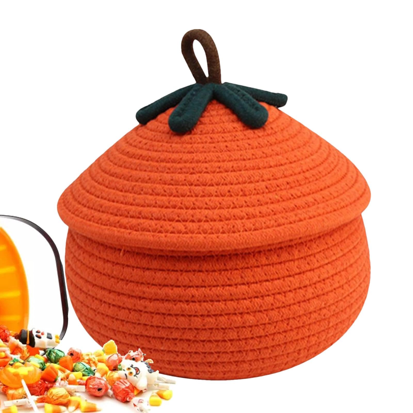 Halloween Pumpkin Basket | Pumpkin Basket With Lid For Halloween, Halloween Woven Pumpkin Basket With Lid, Halloween Storage Bins With Lids Orange Basket | Woven Halloween Basket For Snacks