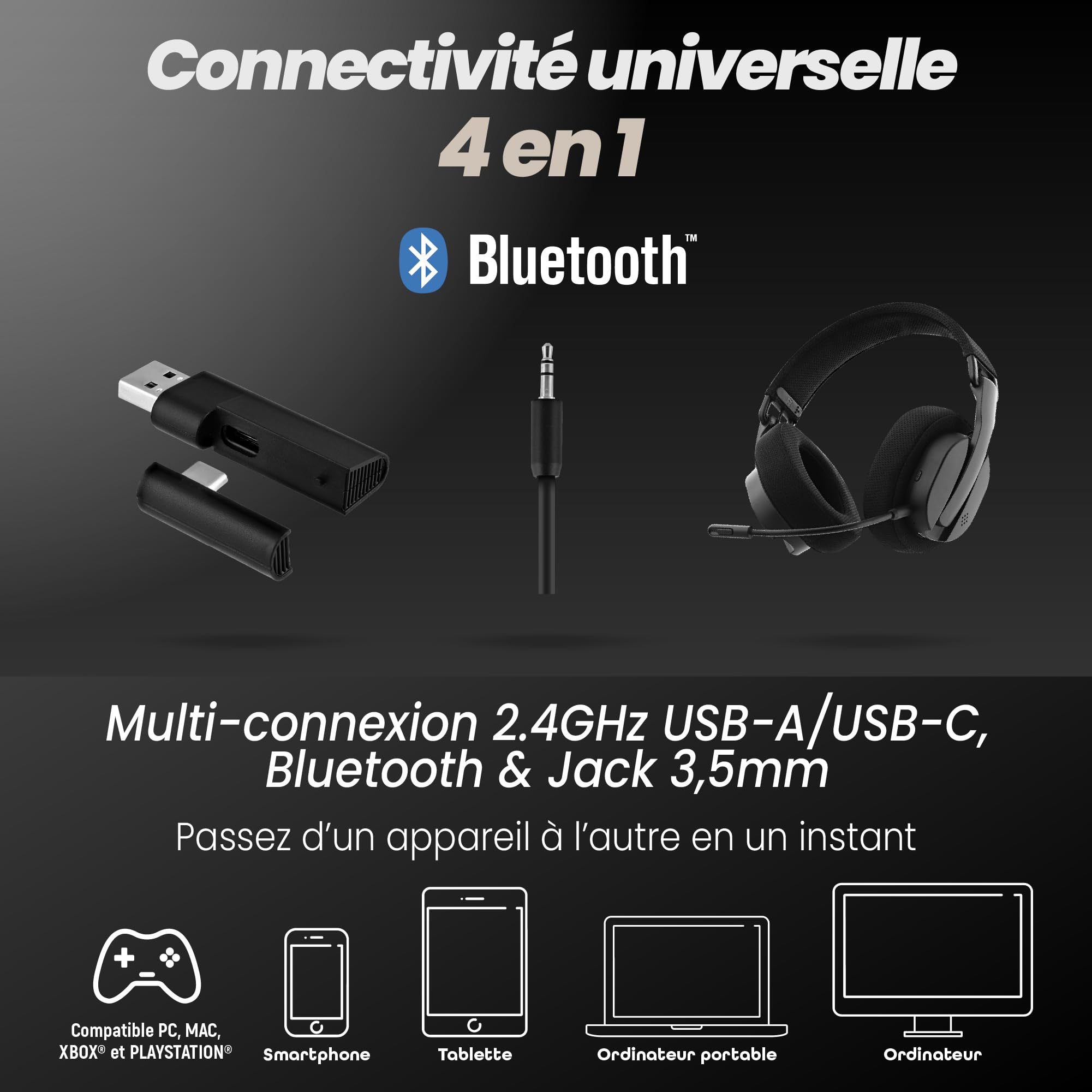 T'nB ACTIV Light - Casque Gaming Bluetooth, sans Fil et Ultra léger