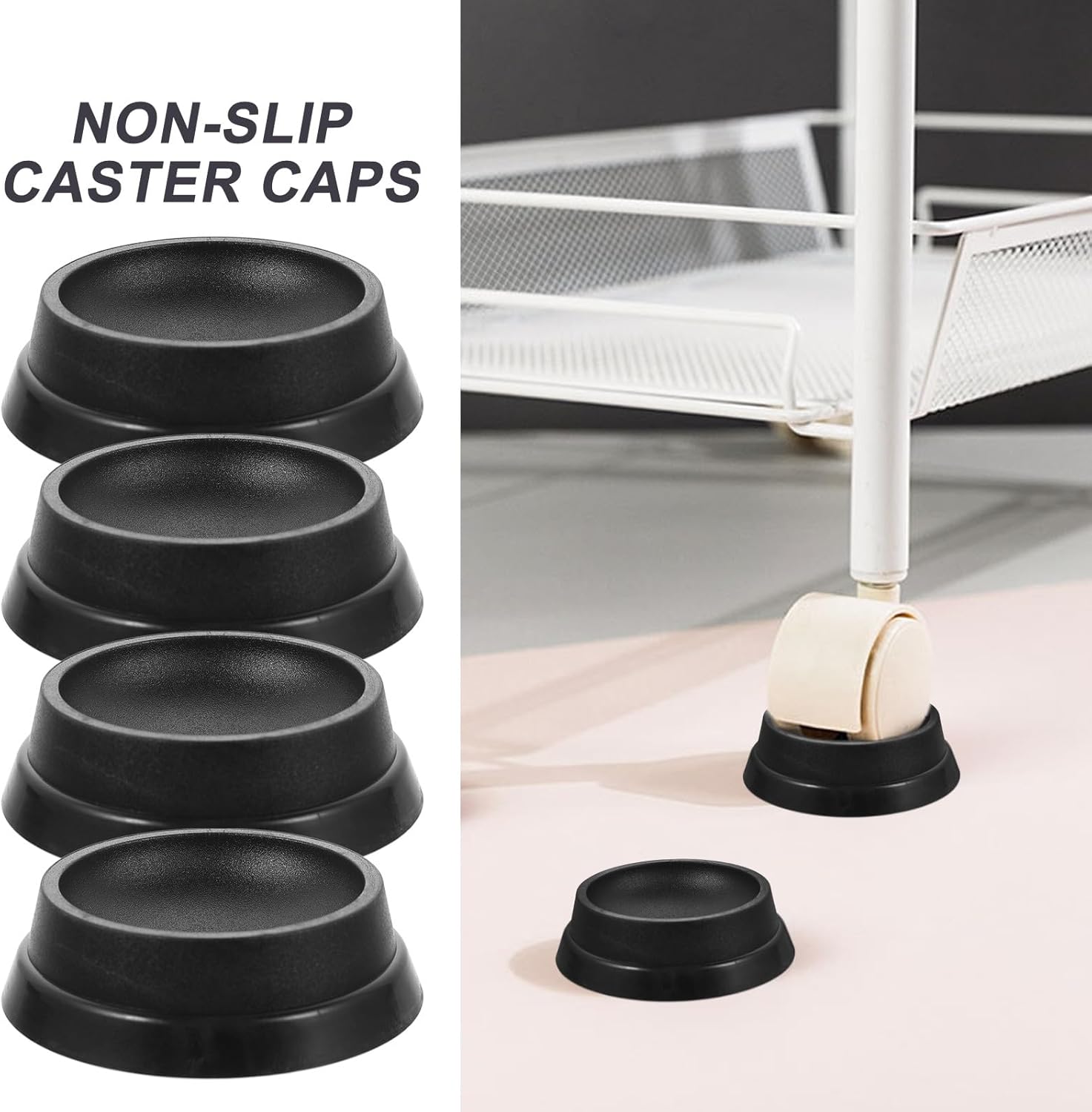 Furniture Caster Caps Non-Slip Chair Leg Protectors Floor Furniture Pads Wear-Resistant Household Caster Covers for Chairs 4pcs Black