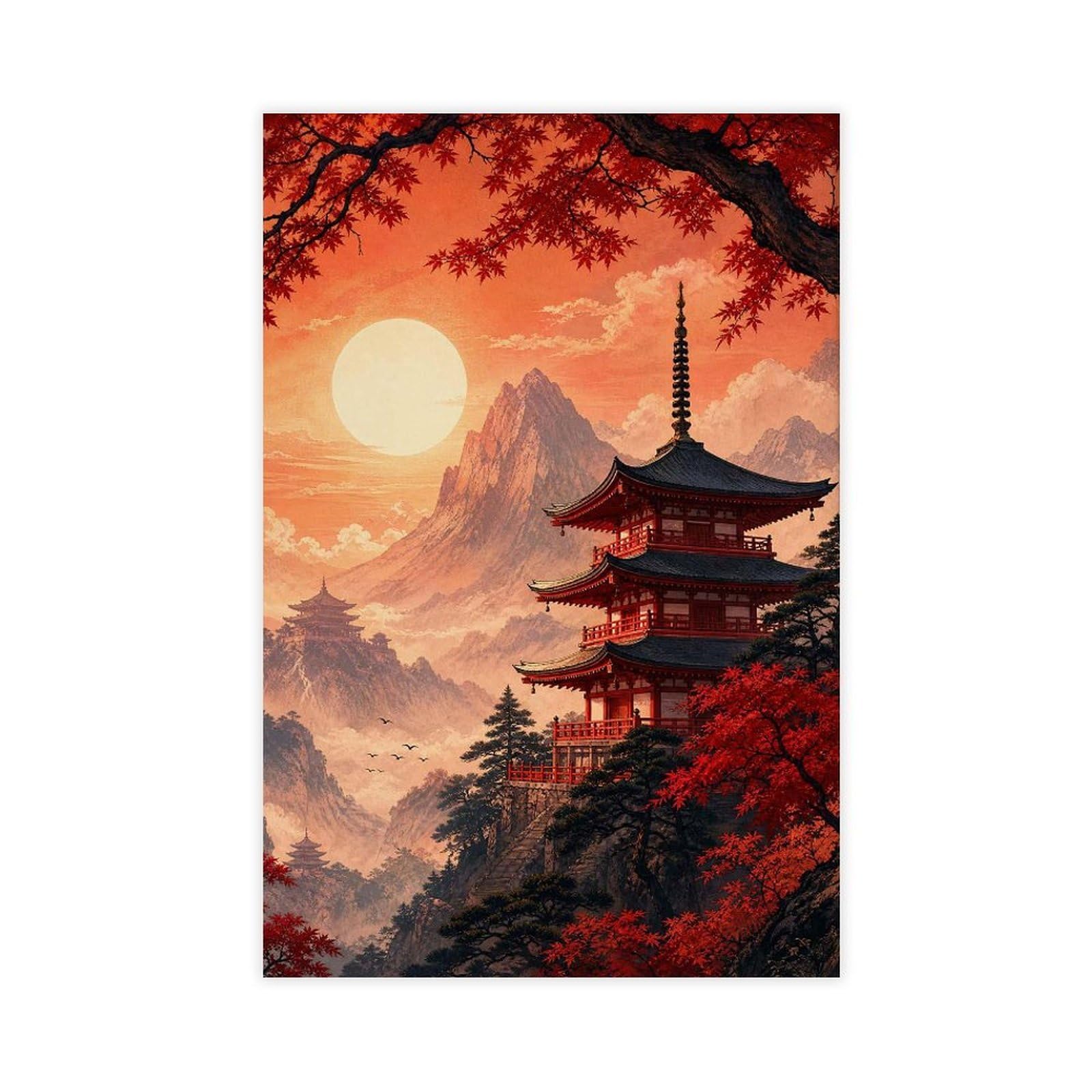 QNVJQKDSI Japanese Pagoda Poster Landscape Art Canvas Poster Bedroom Decor Landscape Office Room Decor Gift 24" L X 36" W
