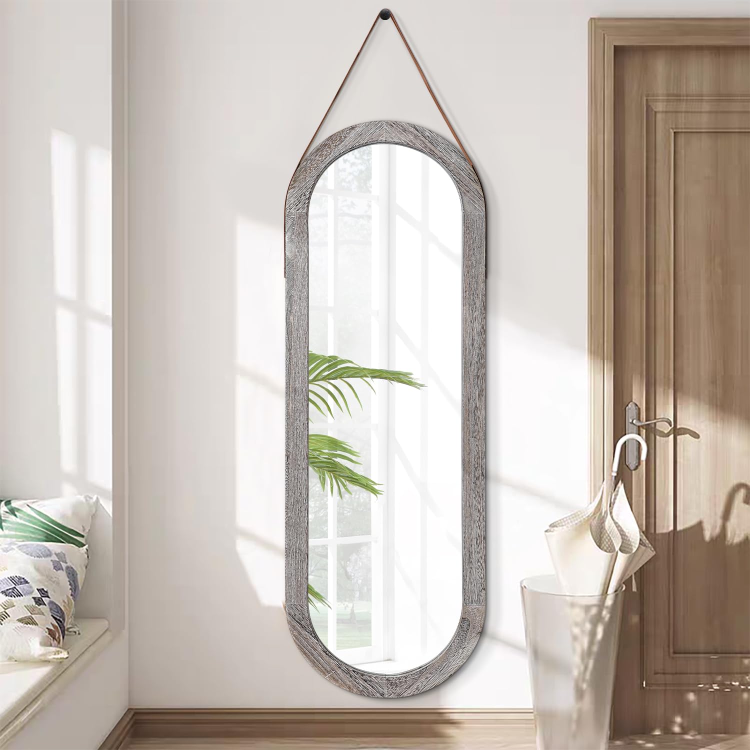 AAZZKANG Oval Full Length Mirror Wooden Frame Large 110x35cm Rustic Full Body Mirrors for Bedroom Living Room Entryway Dressing Room