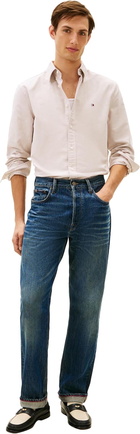 Tommy Hilfiger Men's Long Sleeve Oxford Shirts in Regular Fit, Men's Button Down Shirts, Also Available in Big and Tall