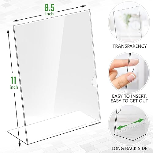 Miniatura 4 de Paquete de 2 soportes acrílicos para letreros de 8.5 x 11 pulgadas, soportes de plástico para exhibición, soporte acrílico de 8 12 x 11 pulgadas con