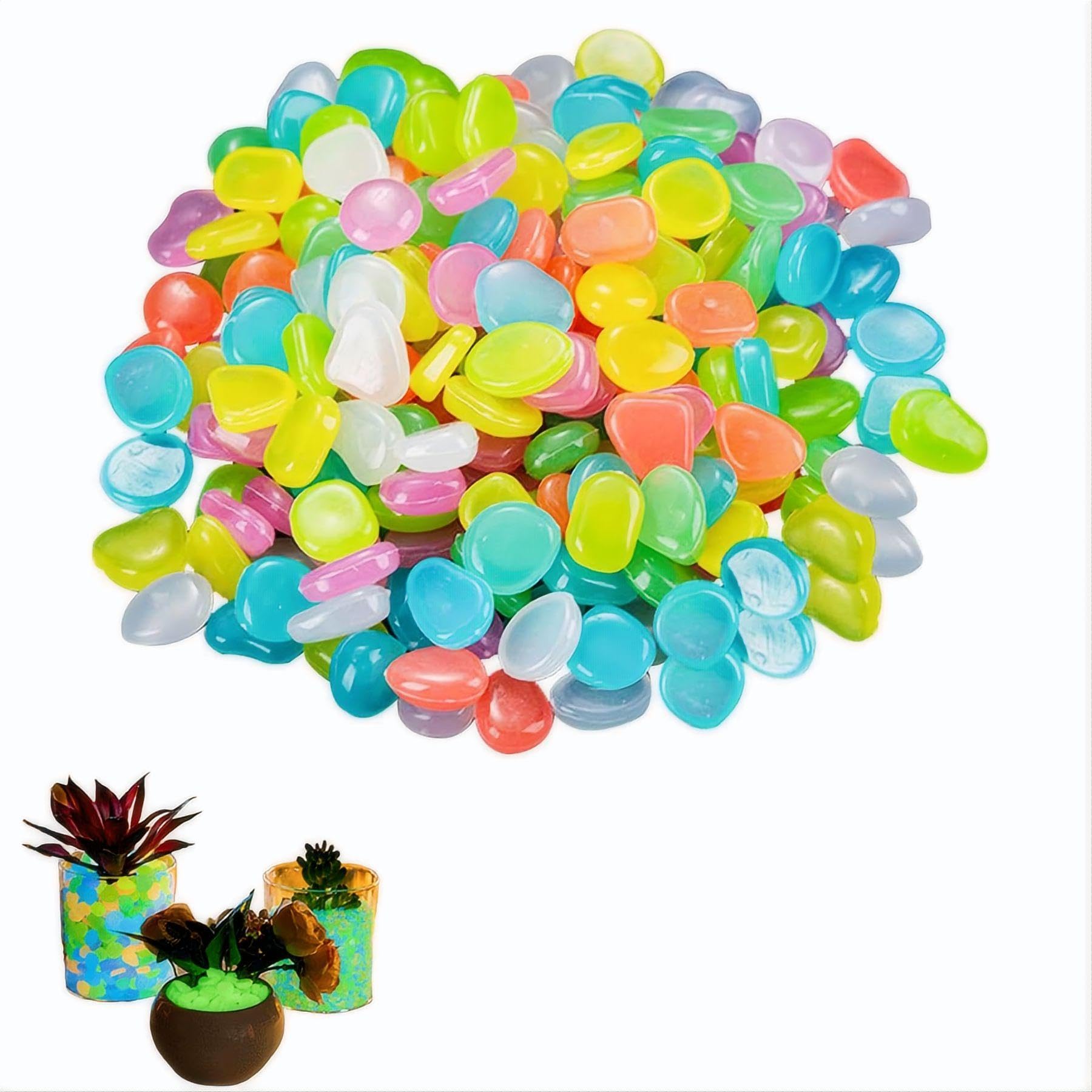 AXYOUCUN 500Pcs Fish Tank Stones Glow In The Dark Pebbles Aquarium Gravel Multicolor Resin Stones for Fish Tank Gravel Aquarium Decorative Rocks Garden Pathway Patio Diy Crafts