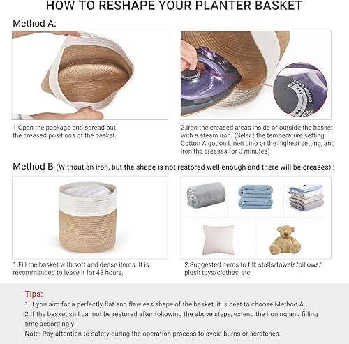 Miniatura 5 de Dahey Cesta de almacenamiento tejida de cuerda de algodón de yute para macetas de hasta 7 pulgadas, 7.5 x 8 pulgadas, cubierta decorativa para