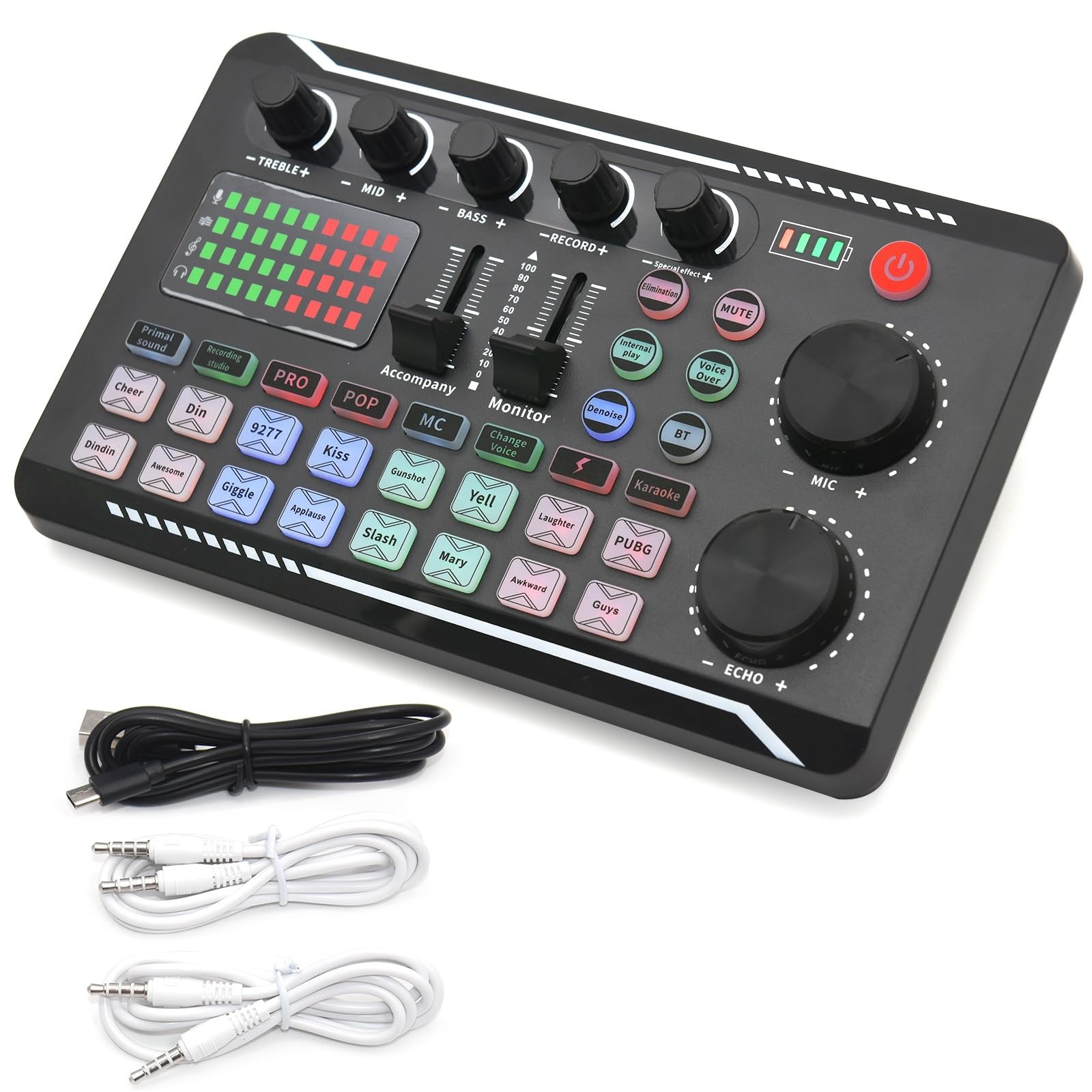 Mezclador de Audio, Interfaz de Tarjeta de Sonido en Vivo Mezclador de DJ Efectos Cambiador de Voz Mezclador estéreo Compatible con Bluetooth para Karaoke, Estudio, Streaming y grabación