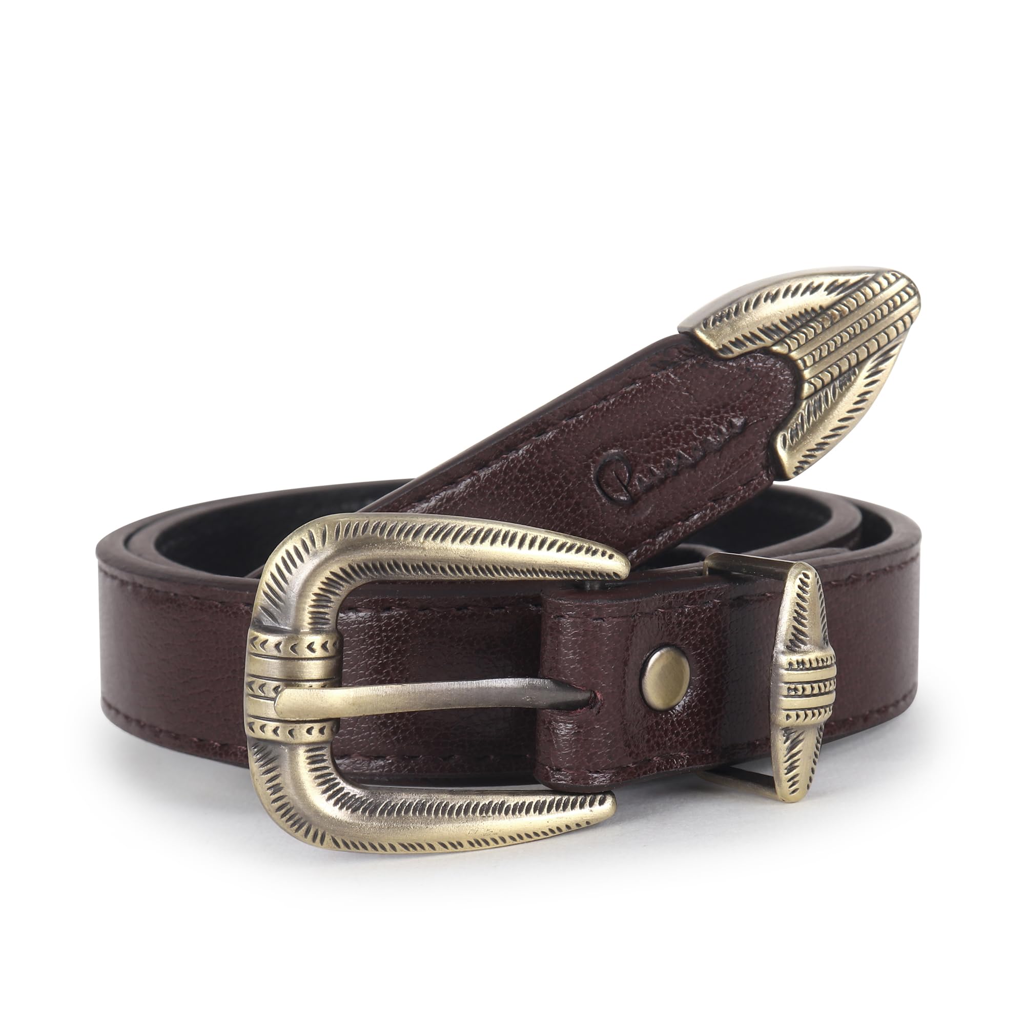 Brown Vegan Leather Women's Western Statement Buckle Belt-image-29
