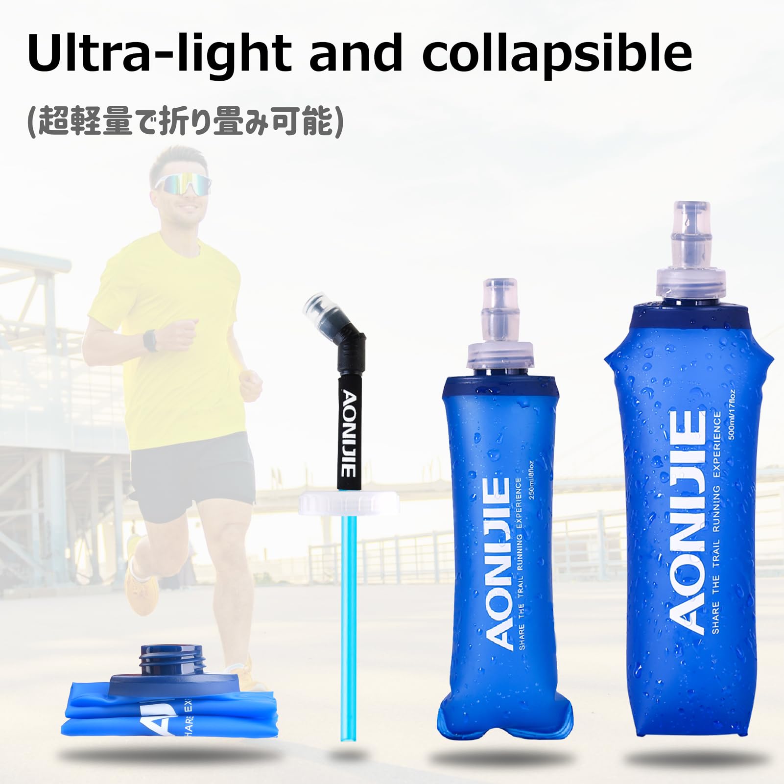 Azarxis Borraccia Morbida da Running 500ml, Soft Flask in TPU, Borraccia Pieghevole per Corsa Trail Running MTB Bici Maratona (A - 500 ml)